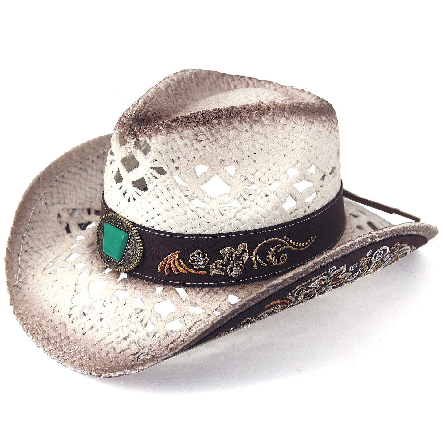Men's & Women's Cowboy Hat Classic Cowgirl Hat With Embroidered Designs | White - Foeran