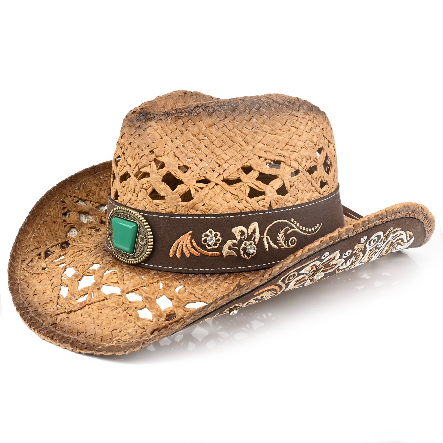 Men's & Women's Cowboy Hat Classic Cowgirl Hat With Embroidered Designs | Brown - Foeran