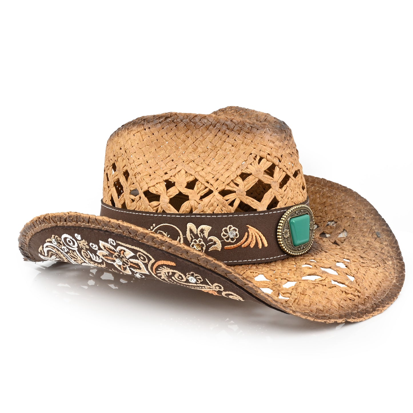 Men's & Women's Cowboy Hat Classic Cowgirl Hat With Embroidered Designs | Brown - Foeran