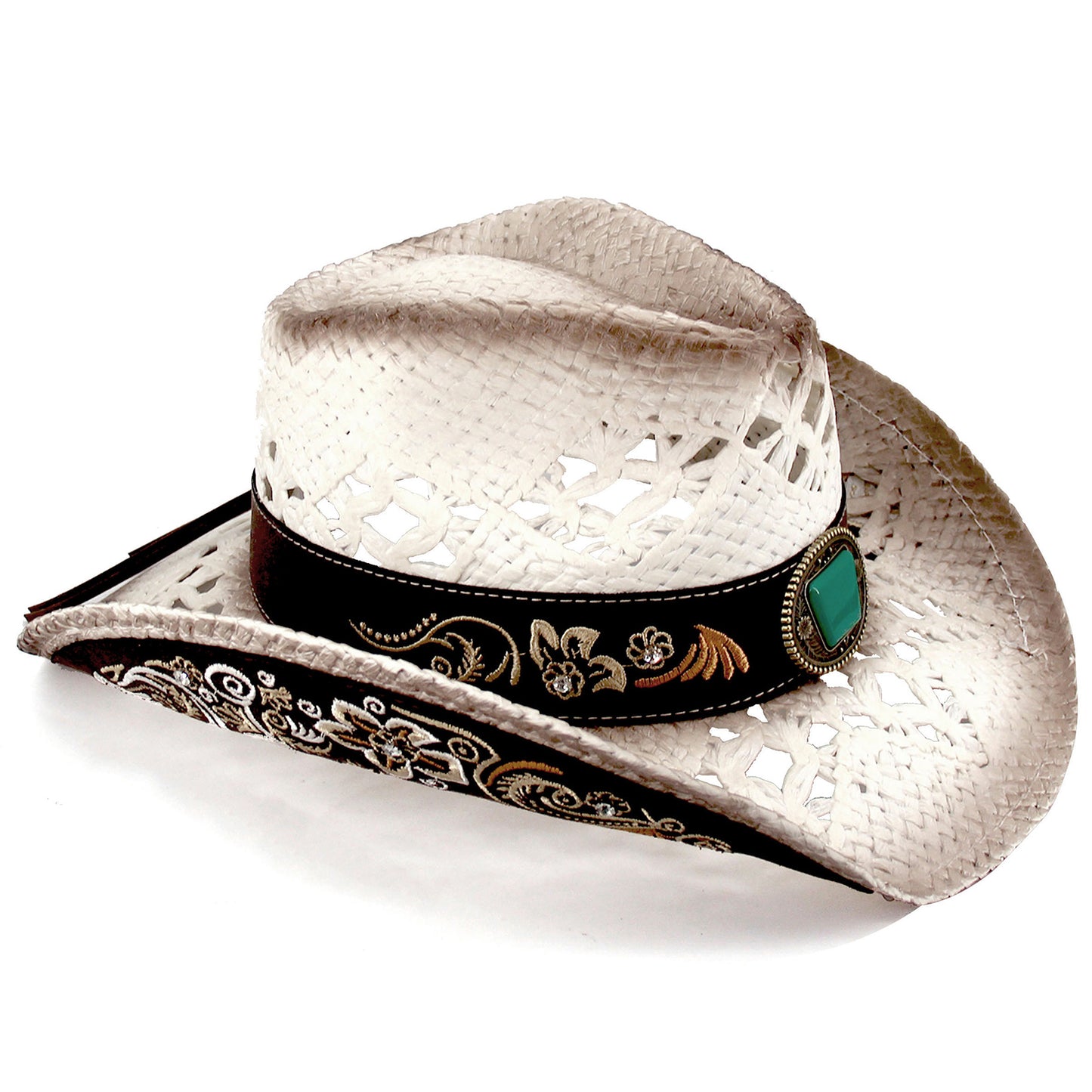 Men's & Women's Cowboy Hat Classic Cowgirl Hat With Embroidered Designs | White - Foeran