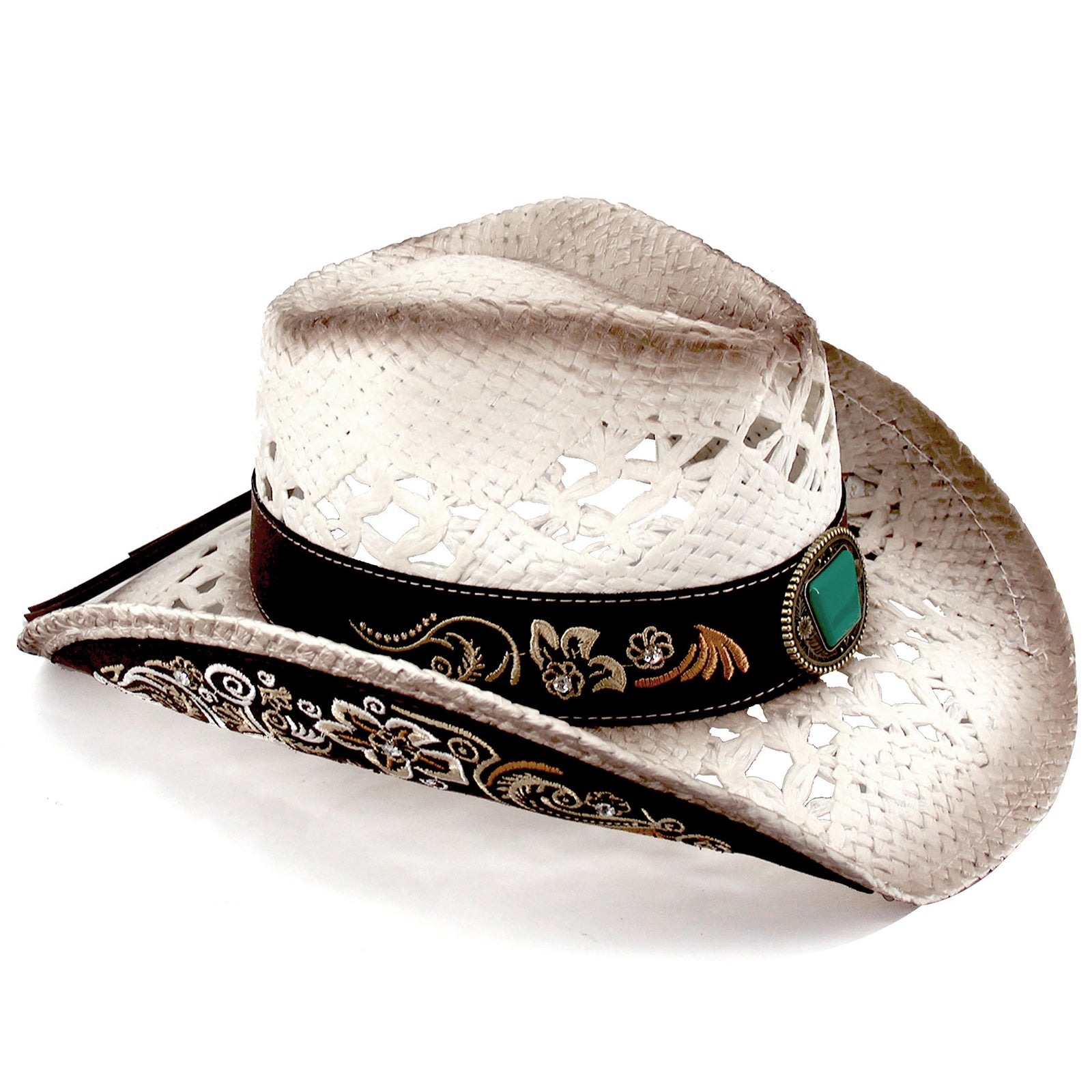 Men's & Women's Cowboy Hat Classic Cowgirl Hat With Embroidered Designs | White - Foeran