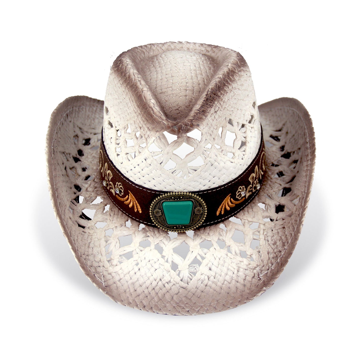 Men's & Women's Cowboy Hat Classic Cowgirl Hat With Embroidered Designs | White - Foeran
