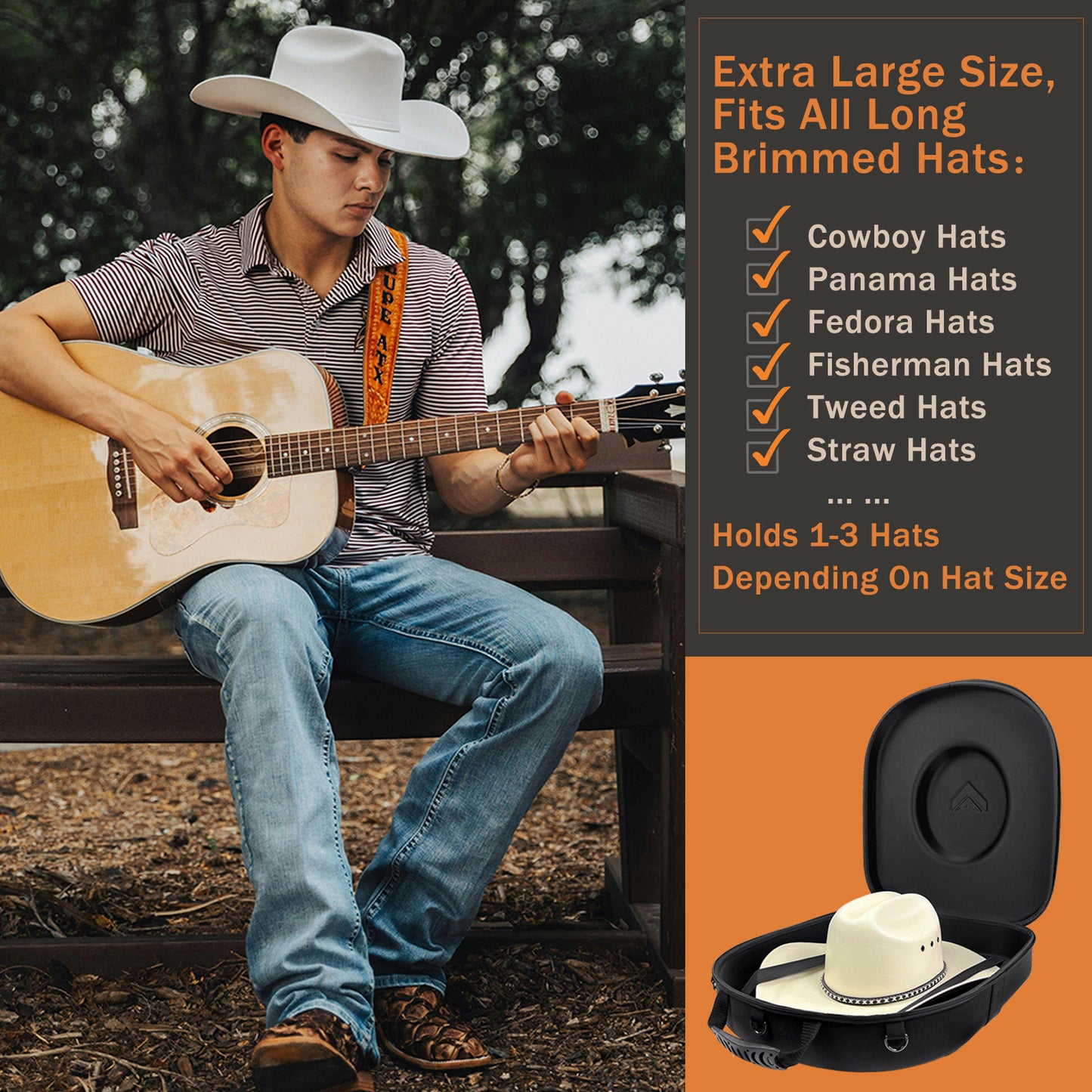 Travel Hat Case For Cowboy Panama & Fedora Hat, Waterproof & Crush Proof Cowboy Hat Box Wide-brimmed Hats Storage Holder Hat Carrier - Large