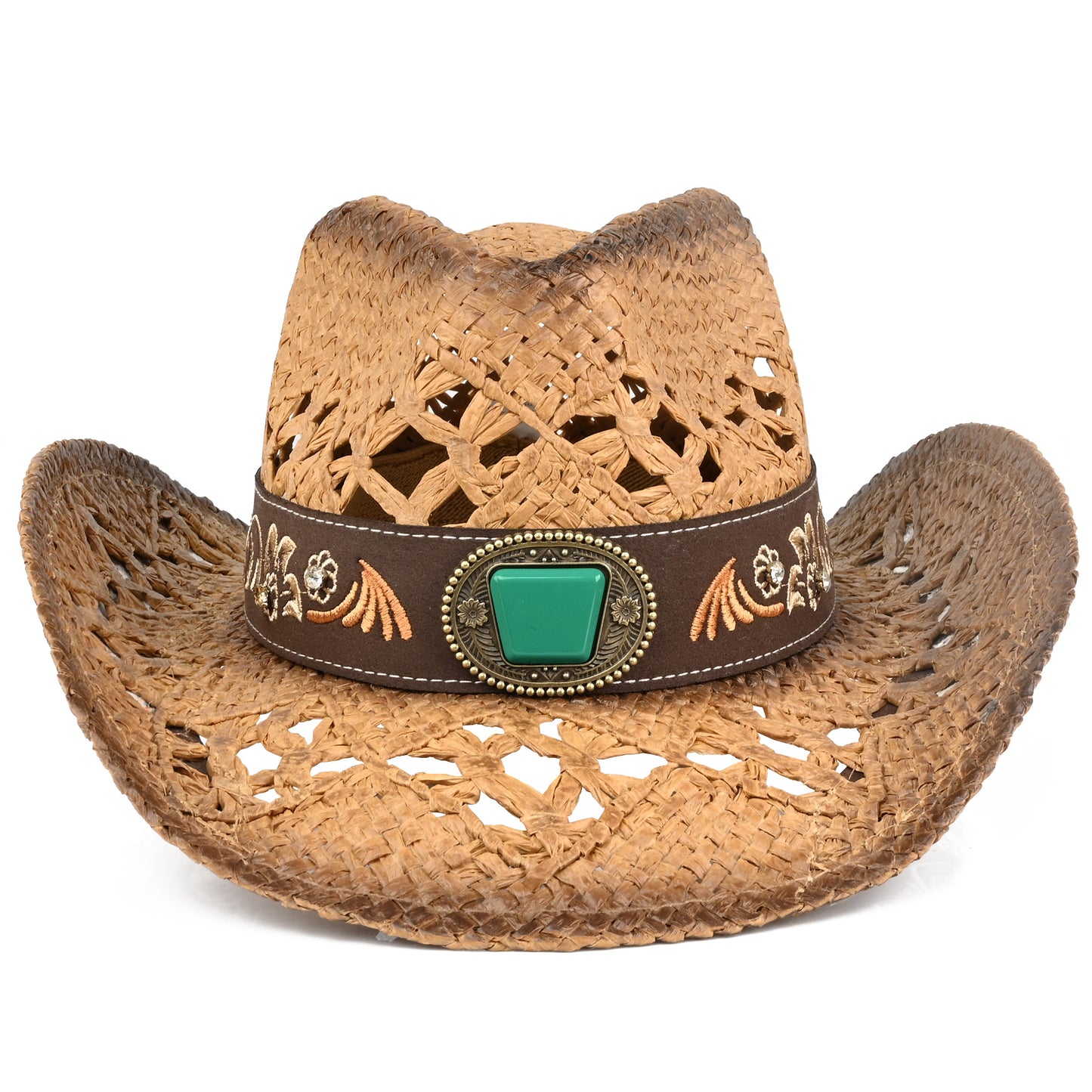 Men's & Women's Cowboy Hat Classic Cowgirl Hat With Embroidered Designs | Brown - Foeran