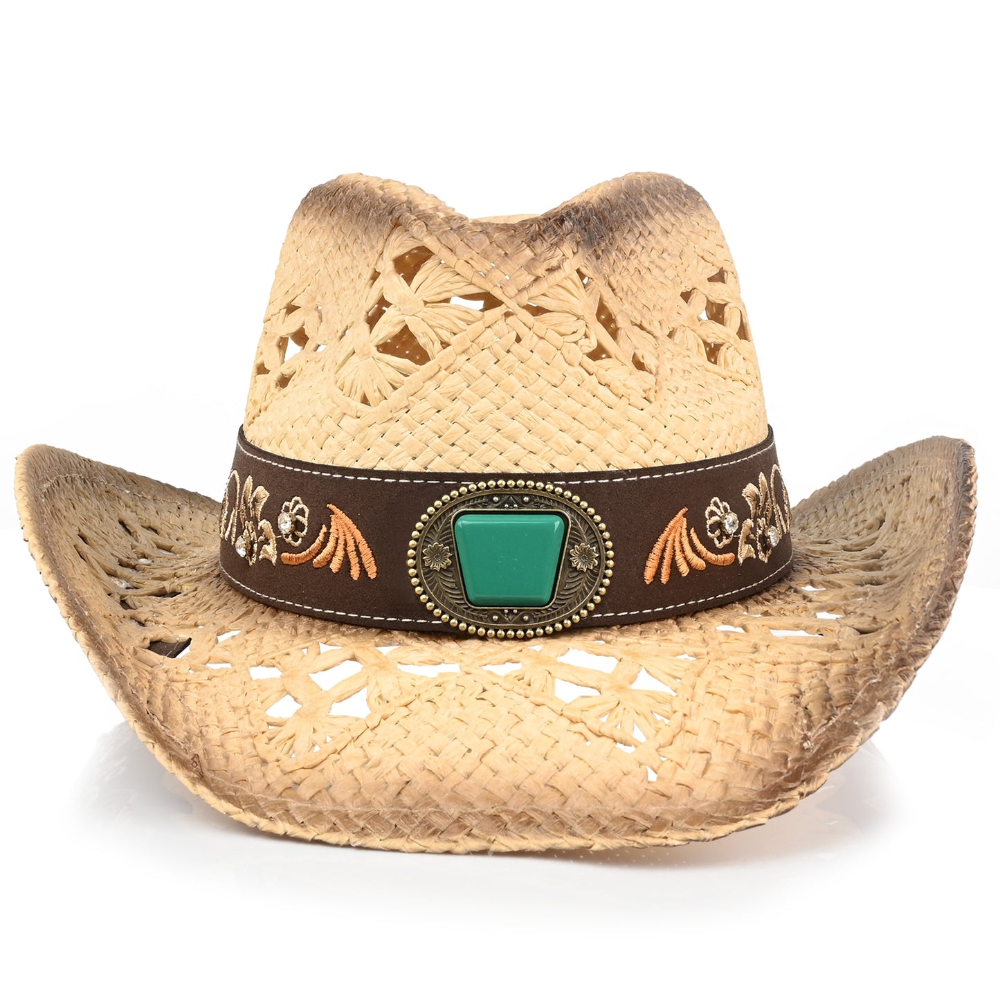 Men's & Women's Cowboy Hat Classic Cowgirl Hat With Embroidered Designs | Beige - Foeran