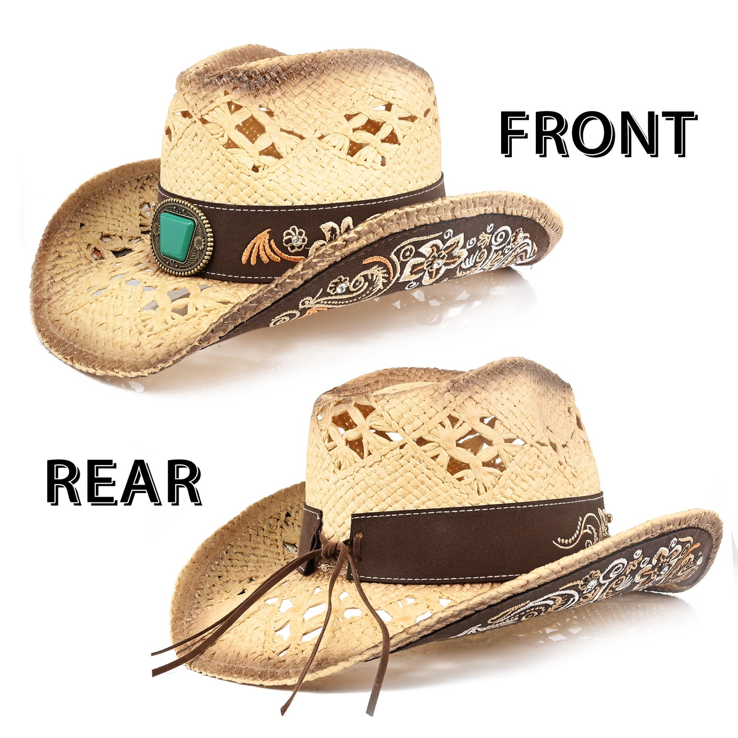 Men's & Women's Cowboy Hat Classic Cowgirl Hat With Embroidered Designs | Beige - Foeran