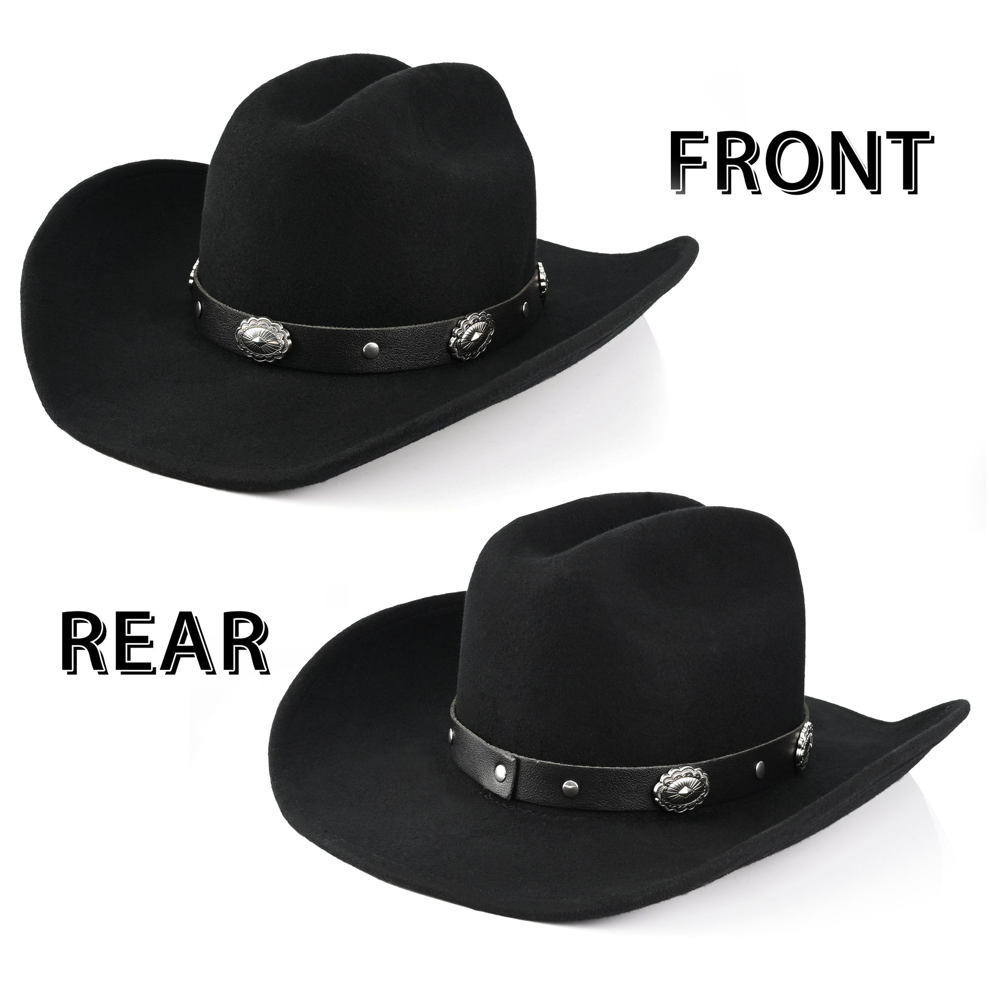 100% Wool - Classic Cowboy Hat for Men Women Felt Western Cowgirl Hat Country Hat with 2 Decorative Bands | Black - Foeran