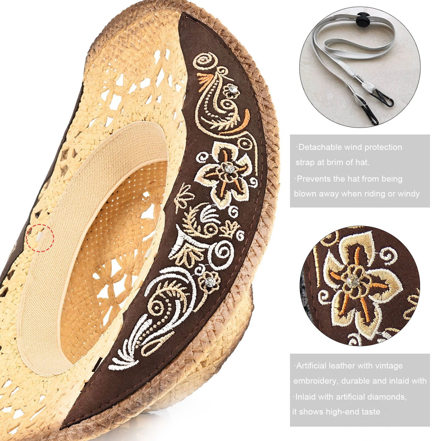 Men's & Women's Cowboy Hat Classic Cowgirl Hat With Embroidered Designs | Beige - Foeran