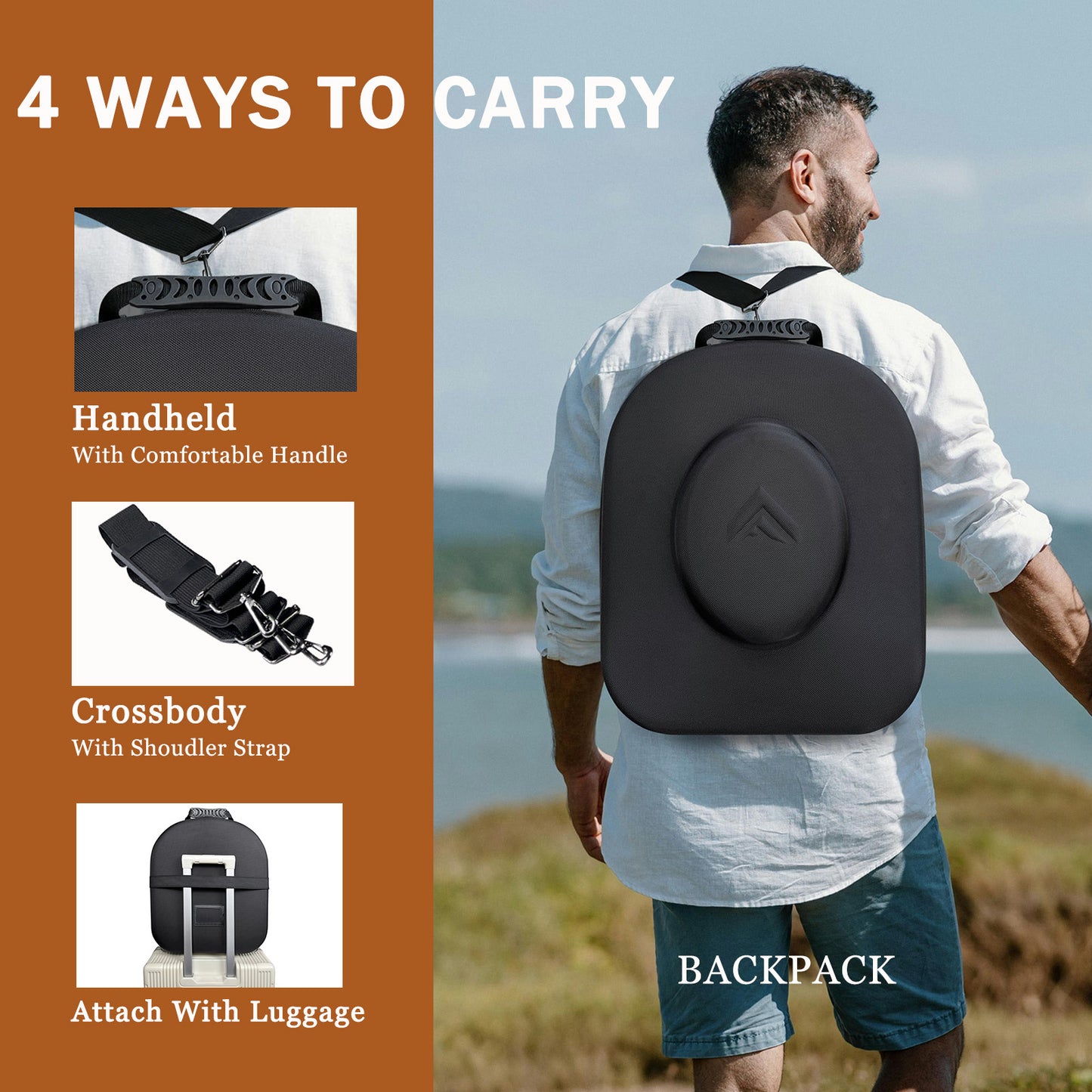 Travel Hat Case For Cowboy Panama & Fedora Hat, Waterproof & Crush Proof Cowboy Hat Box Wide-brimmed Hats Storage Holder Hat Carrier - Large