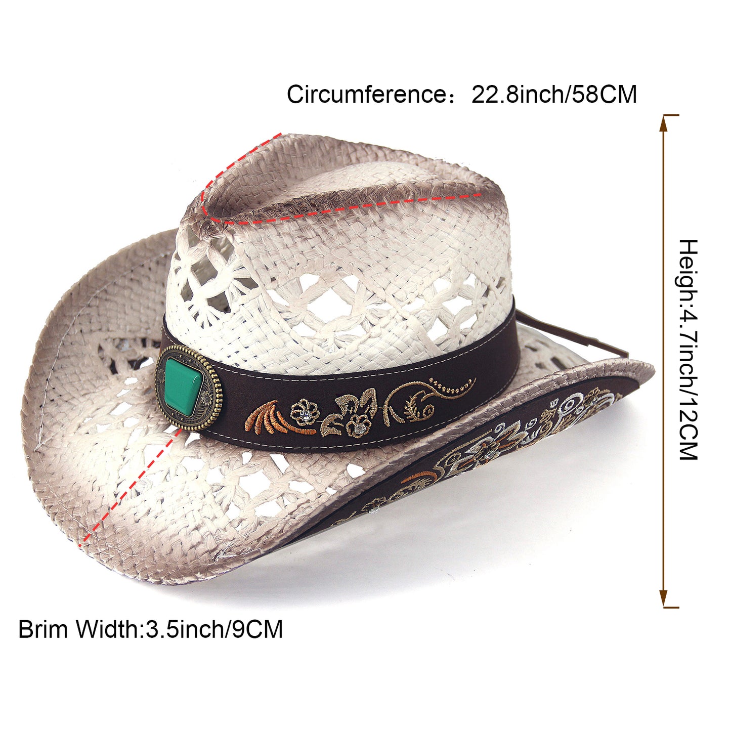 Men's & Women's Cowboy Hat Classic Cowgirl Hat With Embroidered Designs | White - Foeran