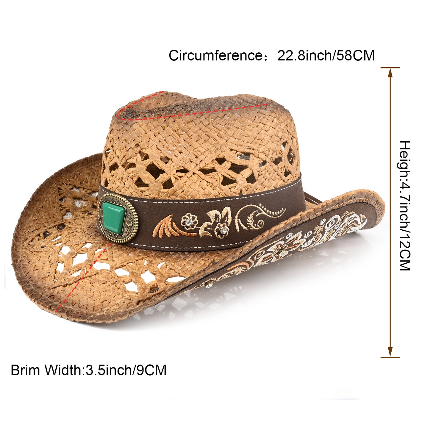 Men's & Women's Cowboy Hat Classic Cowgirl Hat With Embroidered Designs | Brown - Foeran