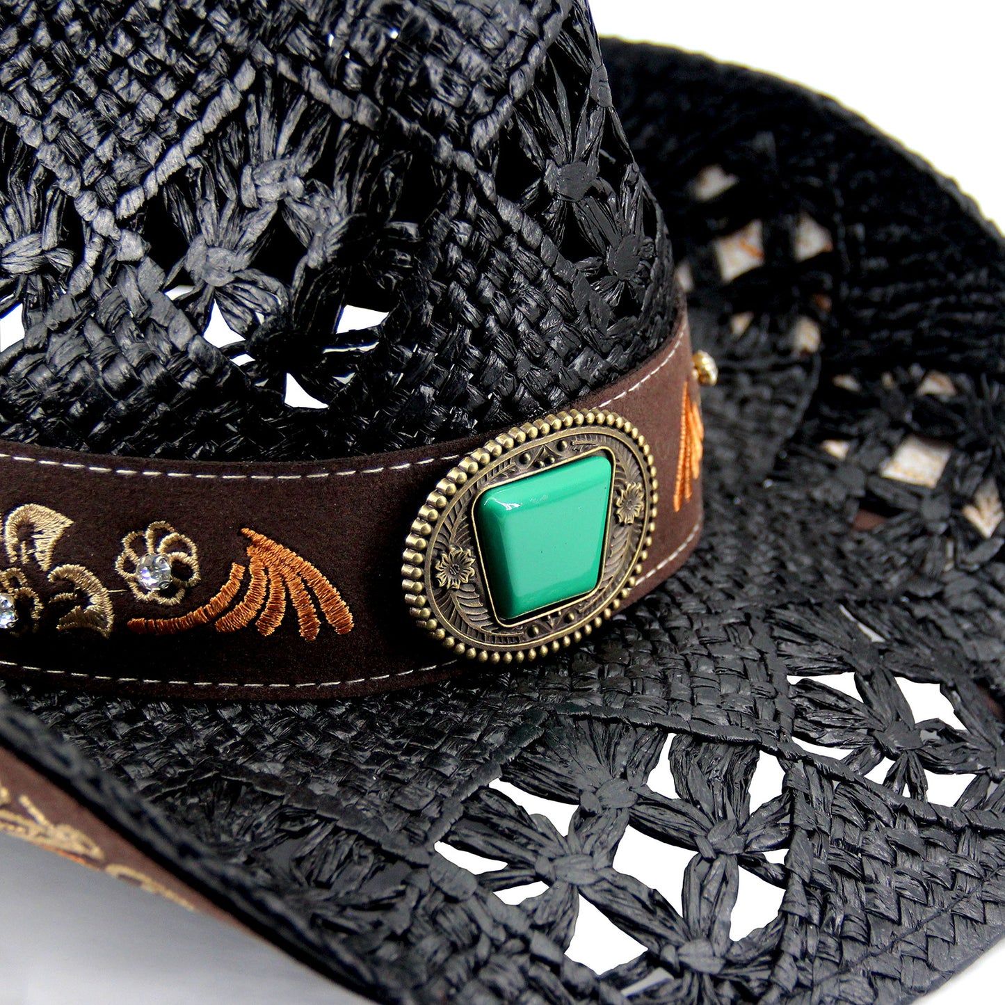 Men's & Women's Cowboy Hat Classic Cowgirl Hat With Embroidered Designs | Black - Foeran