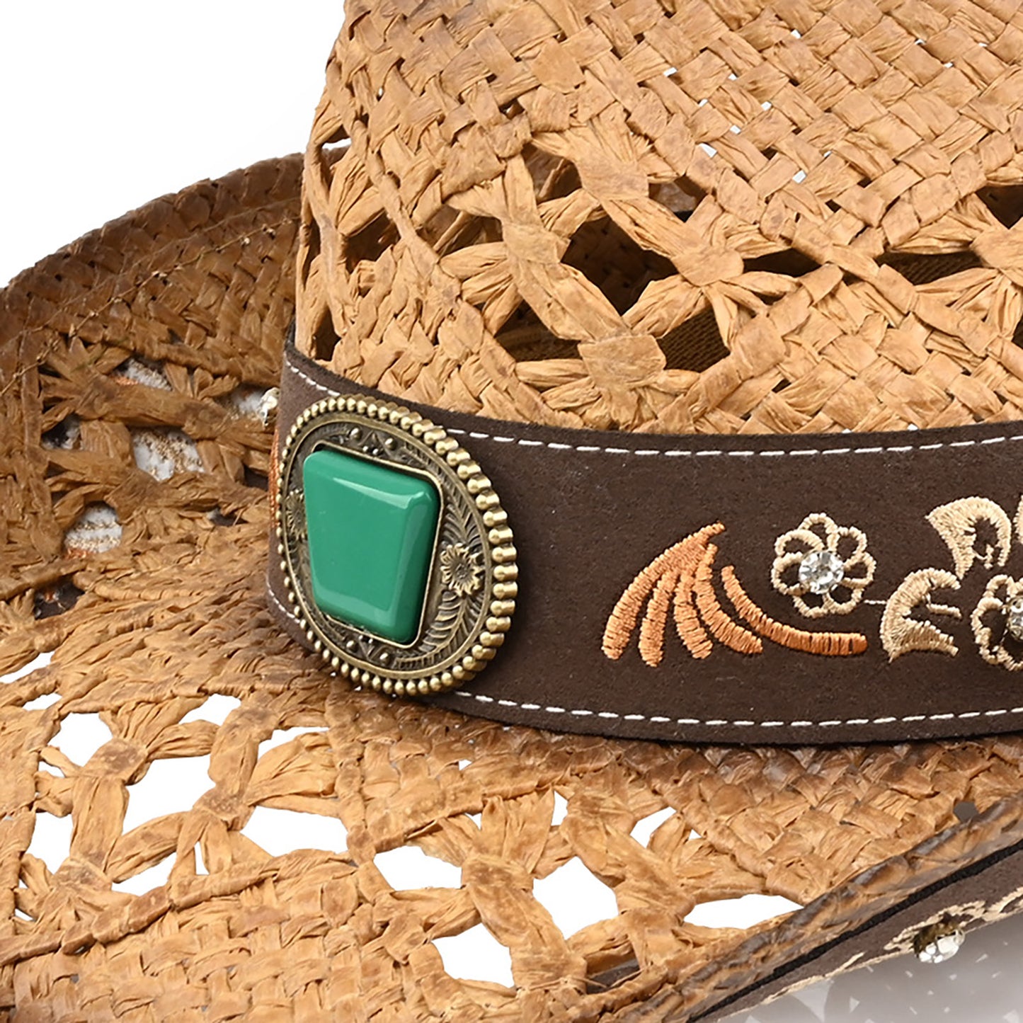 Men's & Women's Cowboy Hat Classic Cowgirl Hat With Embroidered Designs | Brown - Foeran