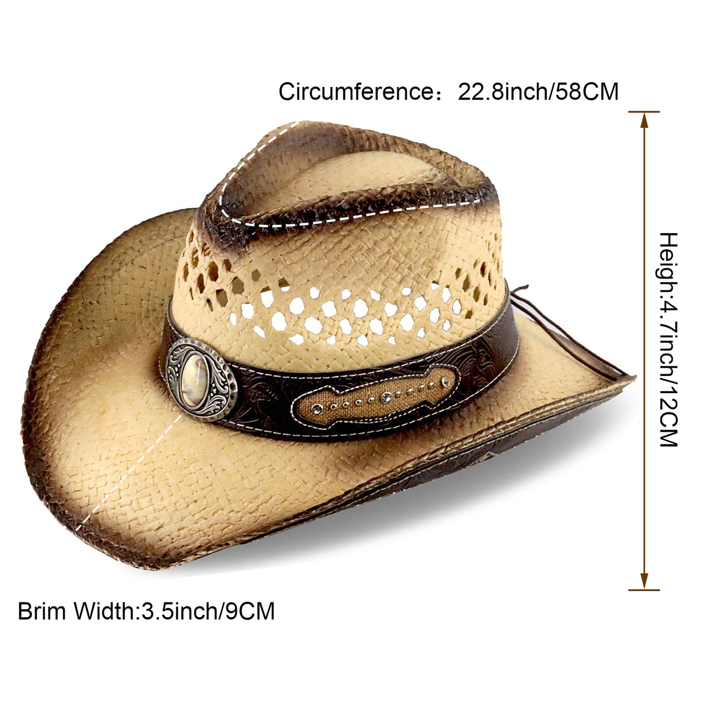 Retro-Minimalist | Cowboy & Cowgirl Hat | Men's Women's Straw Sun Hat | Beige - Foeran