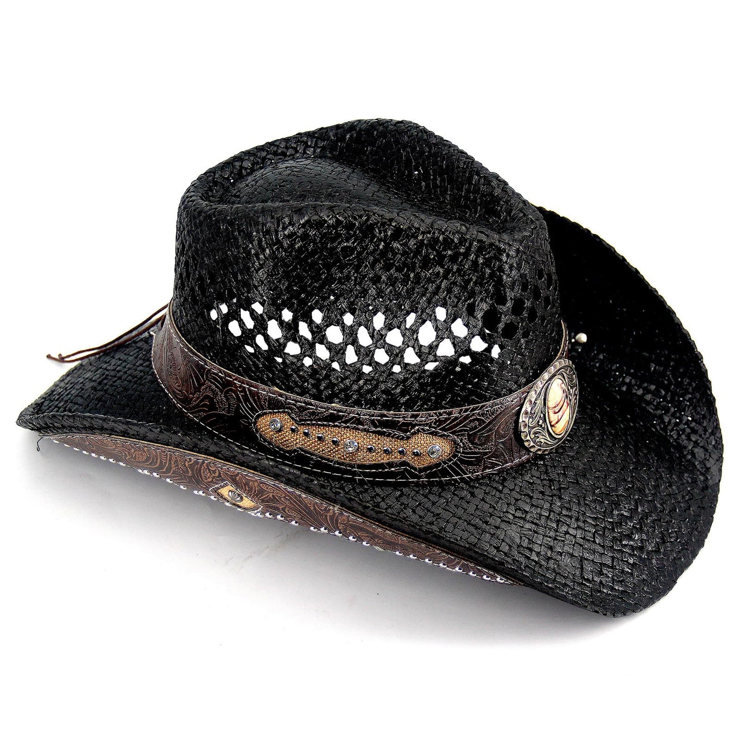 Retro-Minimalist | Cowboy & Cowgirl Hat | Men's Women's Straw Sun Hat | Black - Foeran