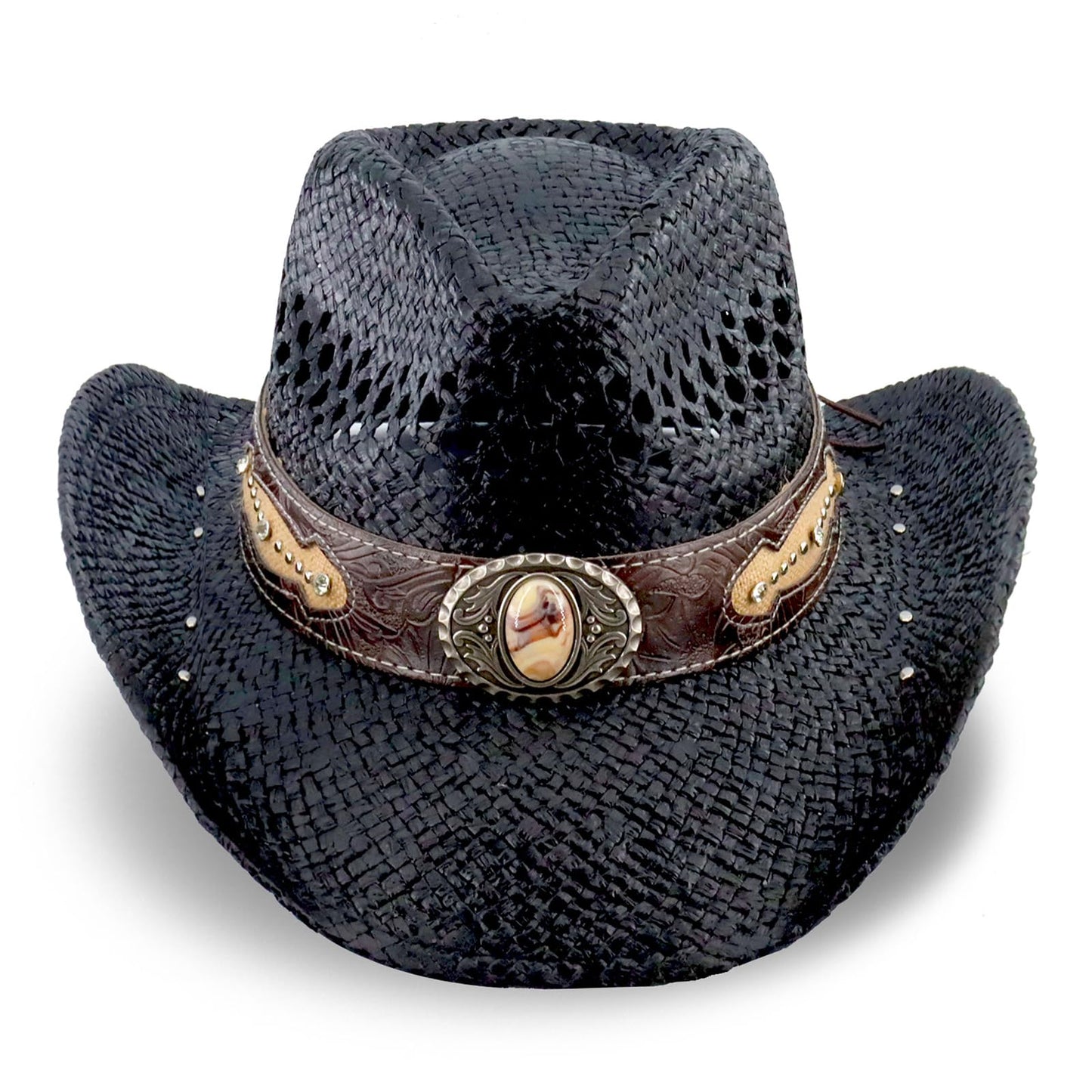 Retro-Minimalist | Cowboy & Cowgirl Hat | Men's Women's Straw Sun Hat | Black - Foeran