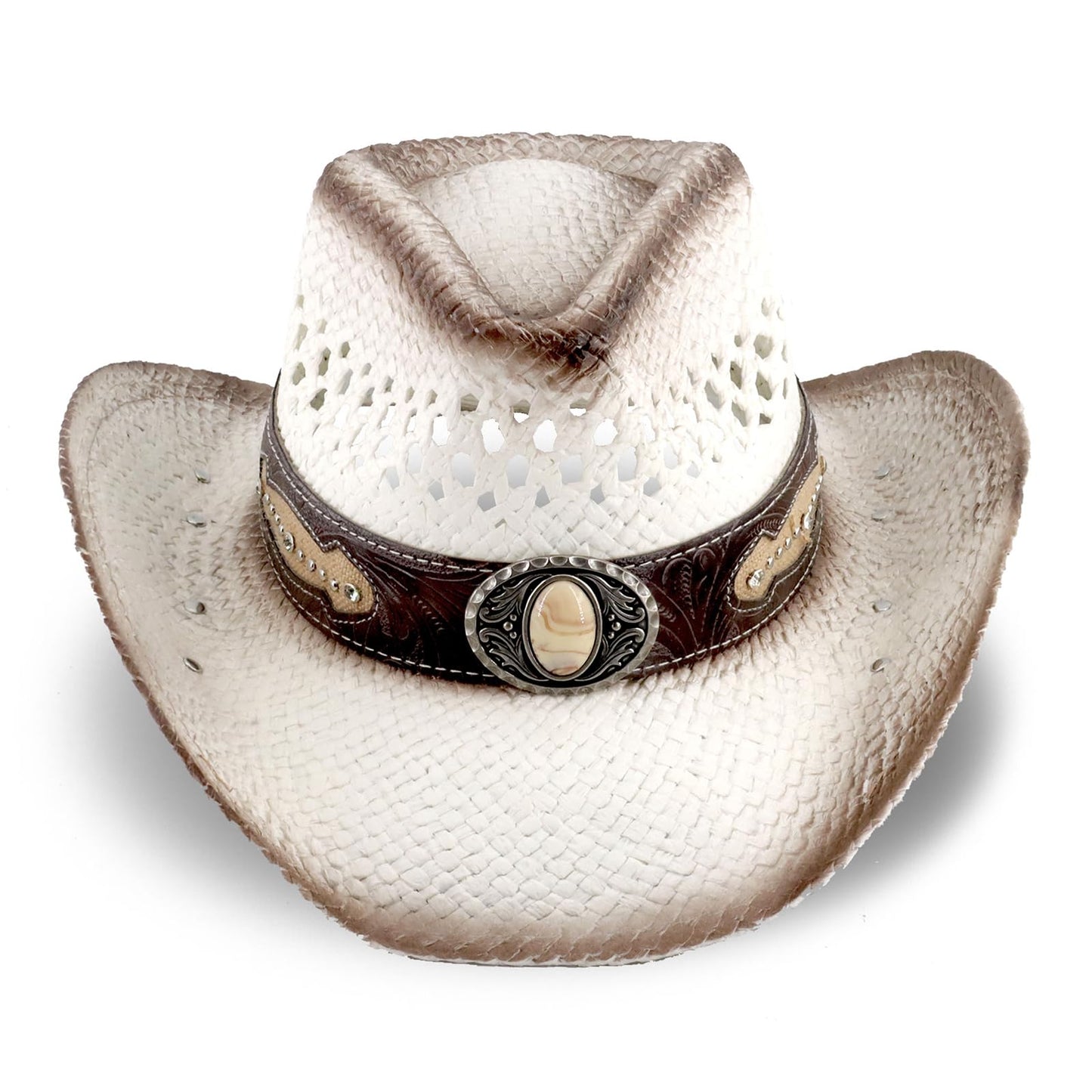 Retro-Minimalist | Cowboy & Cowgirl Hat | Men's Women's Straw Sun Hat | White - Foeran