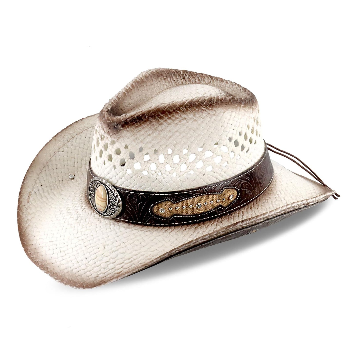 Retro-Minimalist | Cowboy & Cowgirl Hat | Men's Women's Straw Sun Hat | White - Foeran