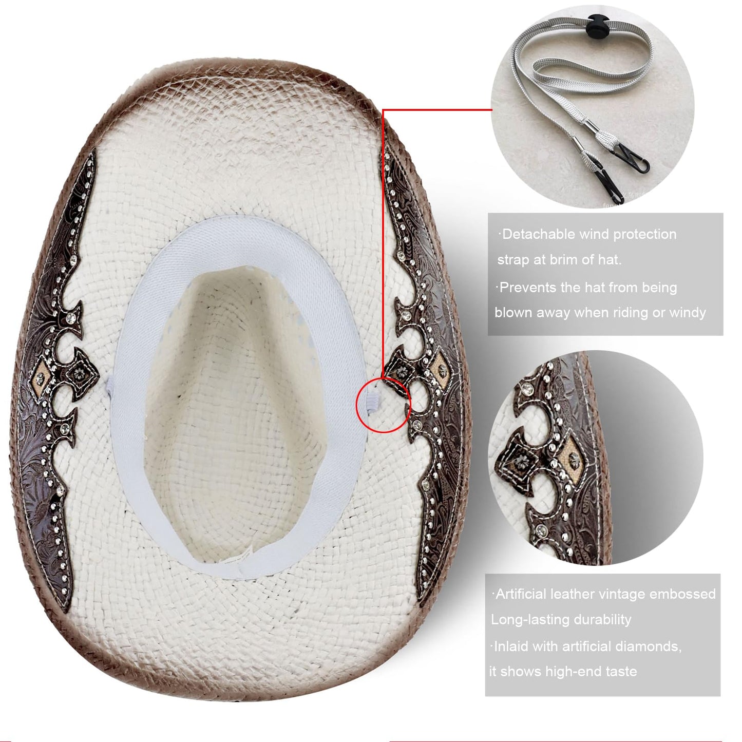 Retro-Minimalist | Cowboy & Cowgirl Hat | Men's Women's Straw Sun Hat | White - Foeran