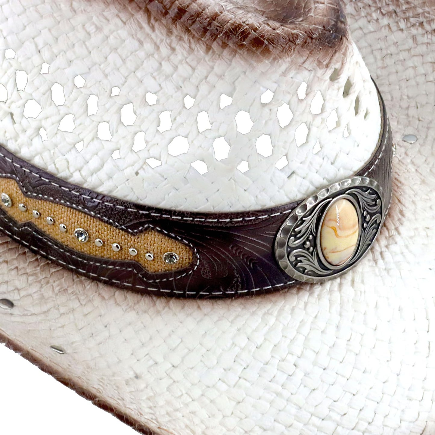 Retro-Minimalist | Cowboy & Cowgirl Hat | Men's Women's Straw Sun Hat | White - Foeran