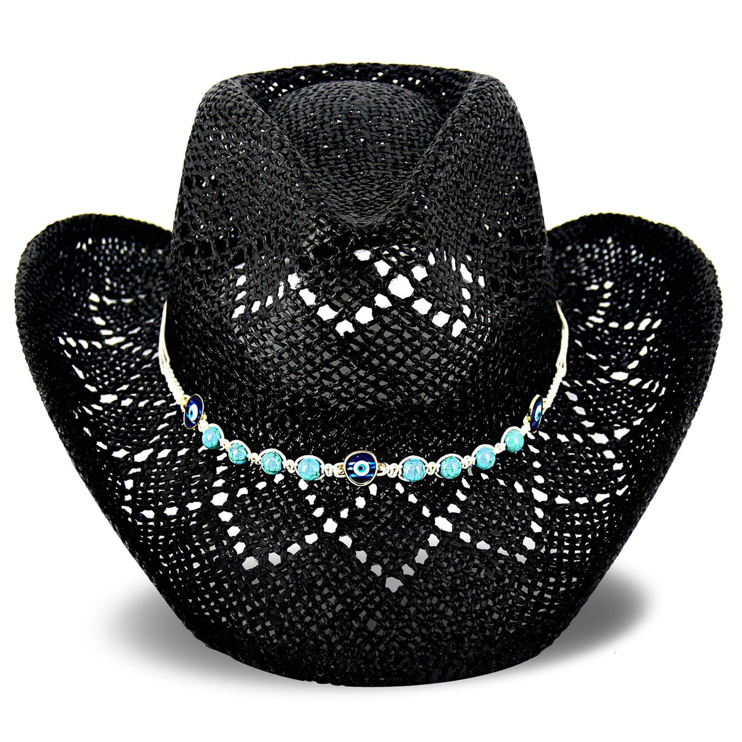 Devil's Eyes | Western Cowgirl Cowboy Hat For Women Men Ladies Sun Hat - 2 Removable Bands | Black - Foeran