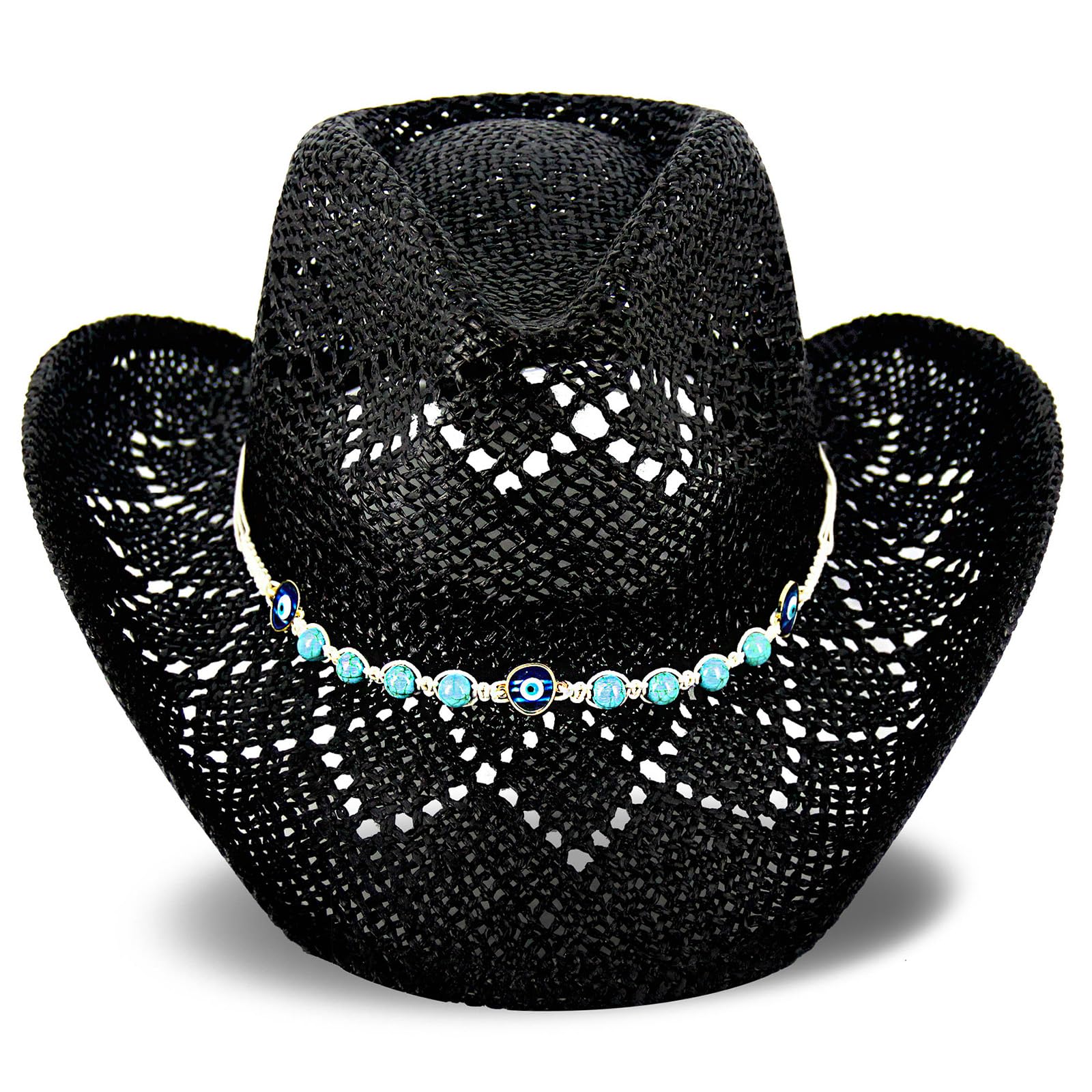 Devil's Eyes | Western Cowgirl Cowboy Hat For Women Men Ladies Sun Hat - 2 Removable Bands | Black - Foeran