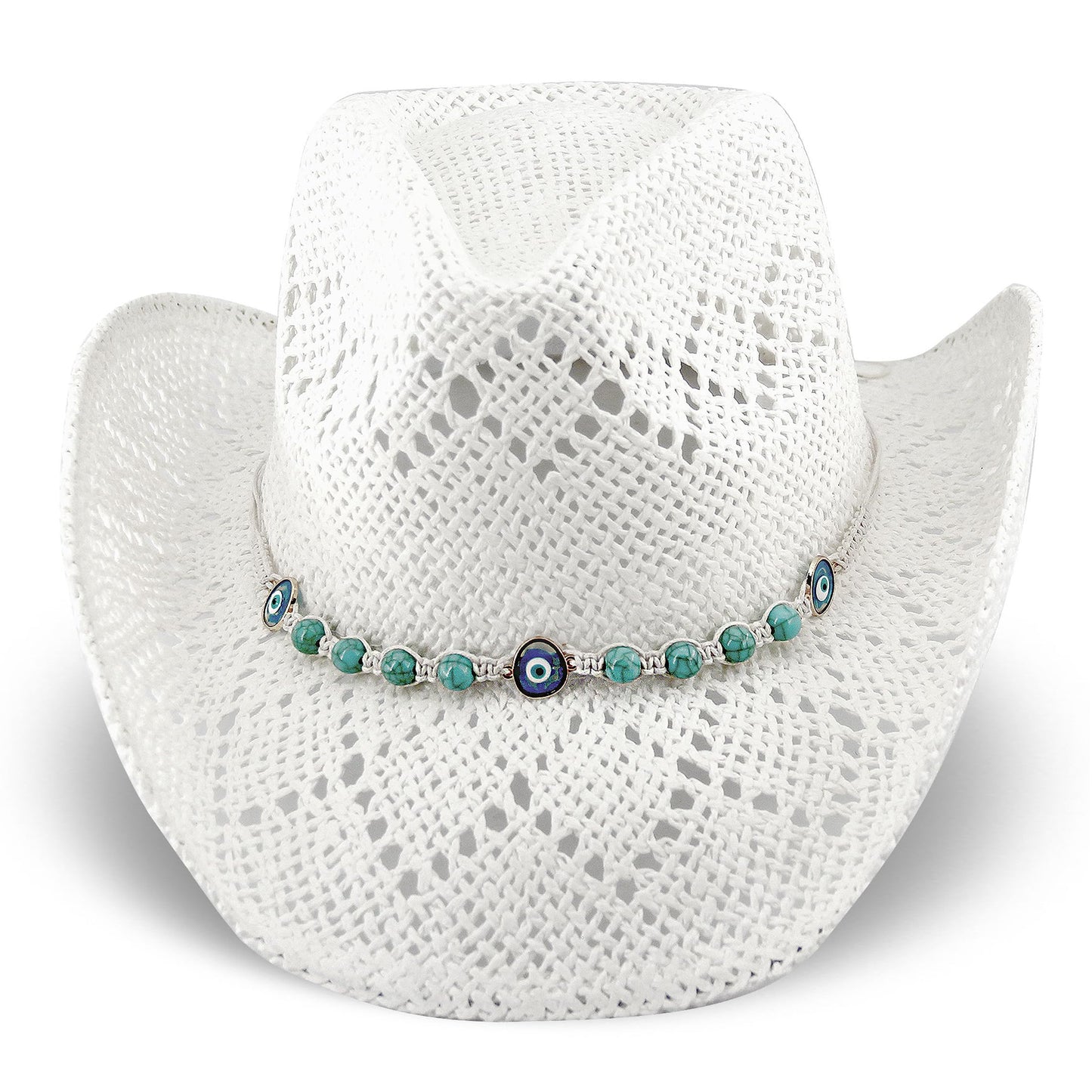 Devil's Eyes | Western Cowgirl Cowboy Hat For Women Men Ladies Sun Hat - 2 Removable Bands | White - Foeran