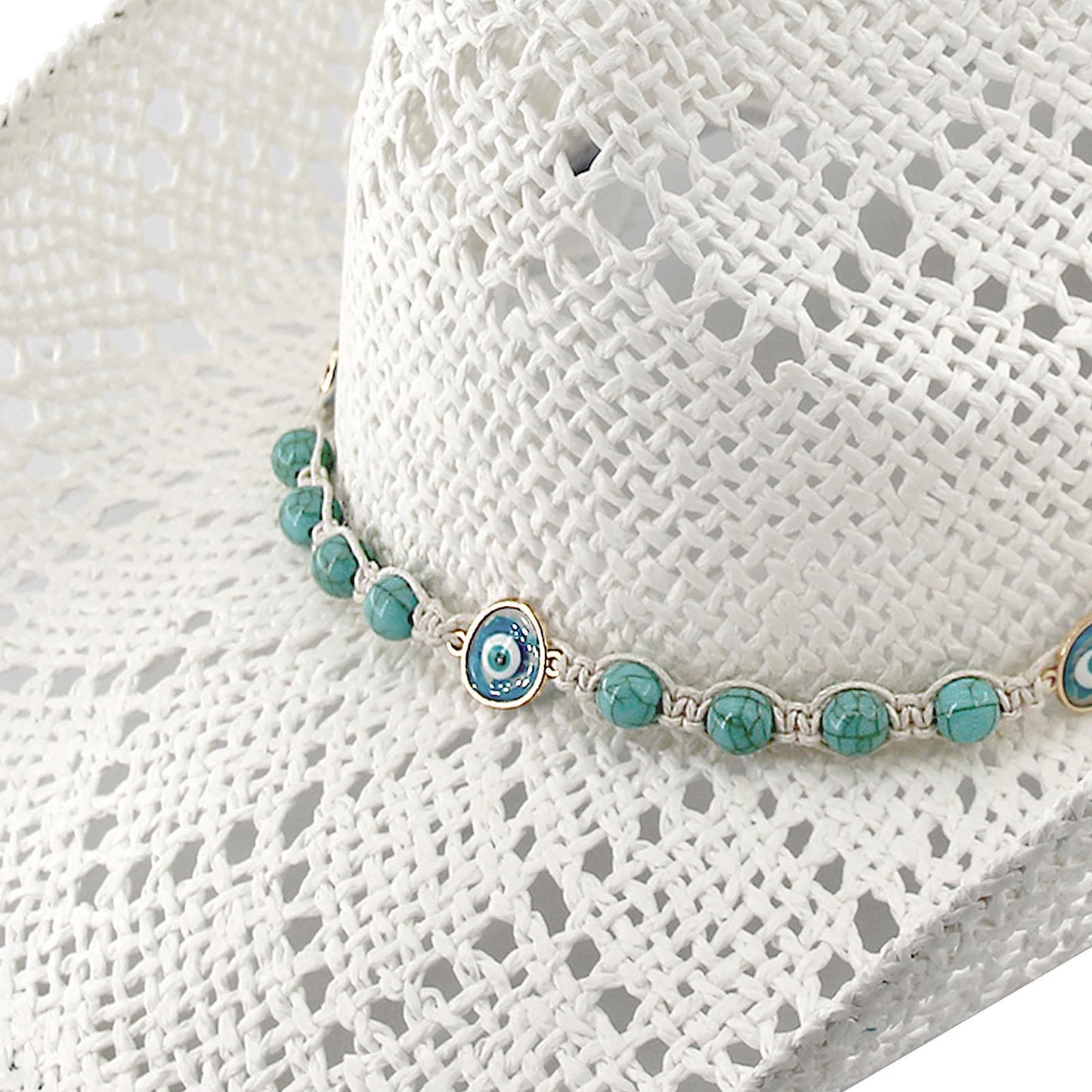 Devil's Eyes | Western Cowgirl Cowboy Hat For Women Men Ladies Sun Hat - 2 Removable Bands | White - Foeran