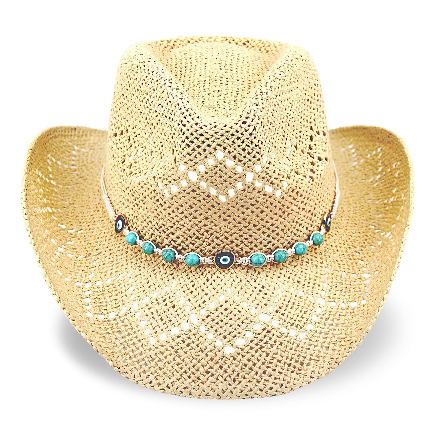 Devil's Eyes | Western Cowgirl Cowboy Hat For Women Men Ladies Sun Hat - 2 Removable Bands | Beige - Foeran