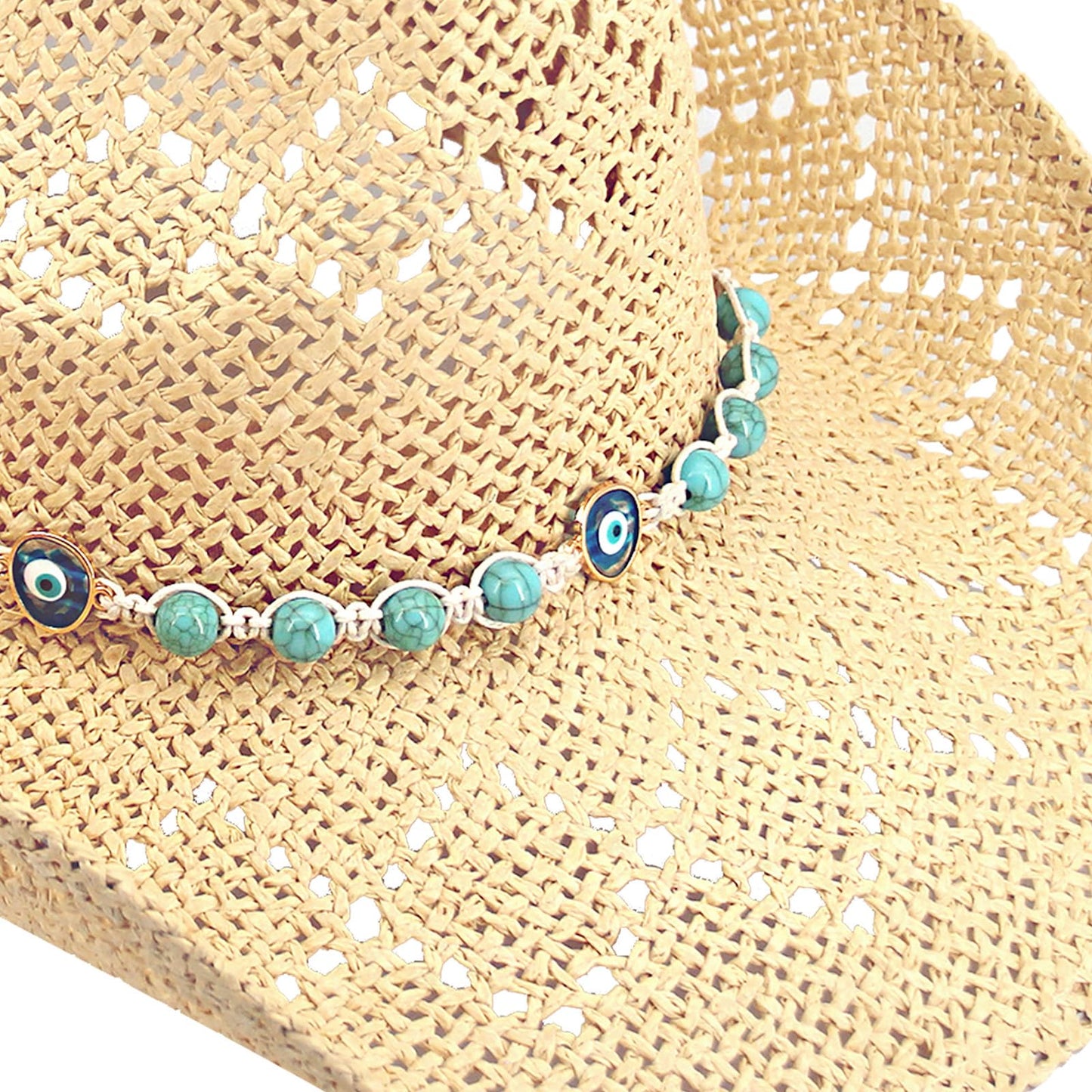Devil's Eyes | Western Cowgirl Cowboy Hat For Women Men Ladies Sun Hat - 2 Removable Bands | Beige - Foeran