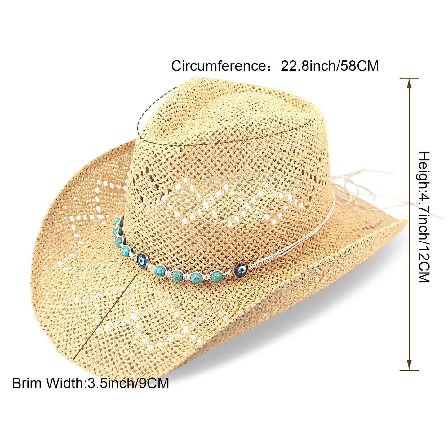 Devil's Eyes | Western Cowgirl Cowboy Hat For Women Men Ladies Sun Hat - 2 Removable Bands | Beige - Foeran
