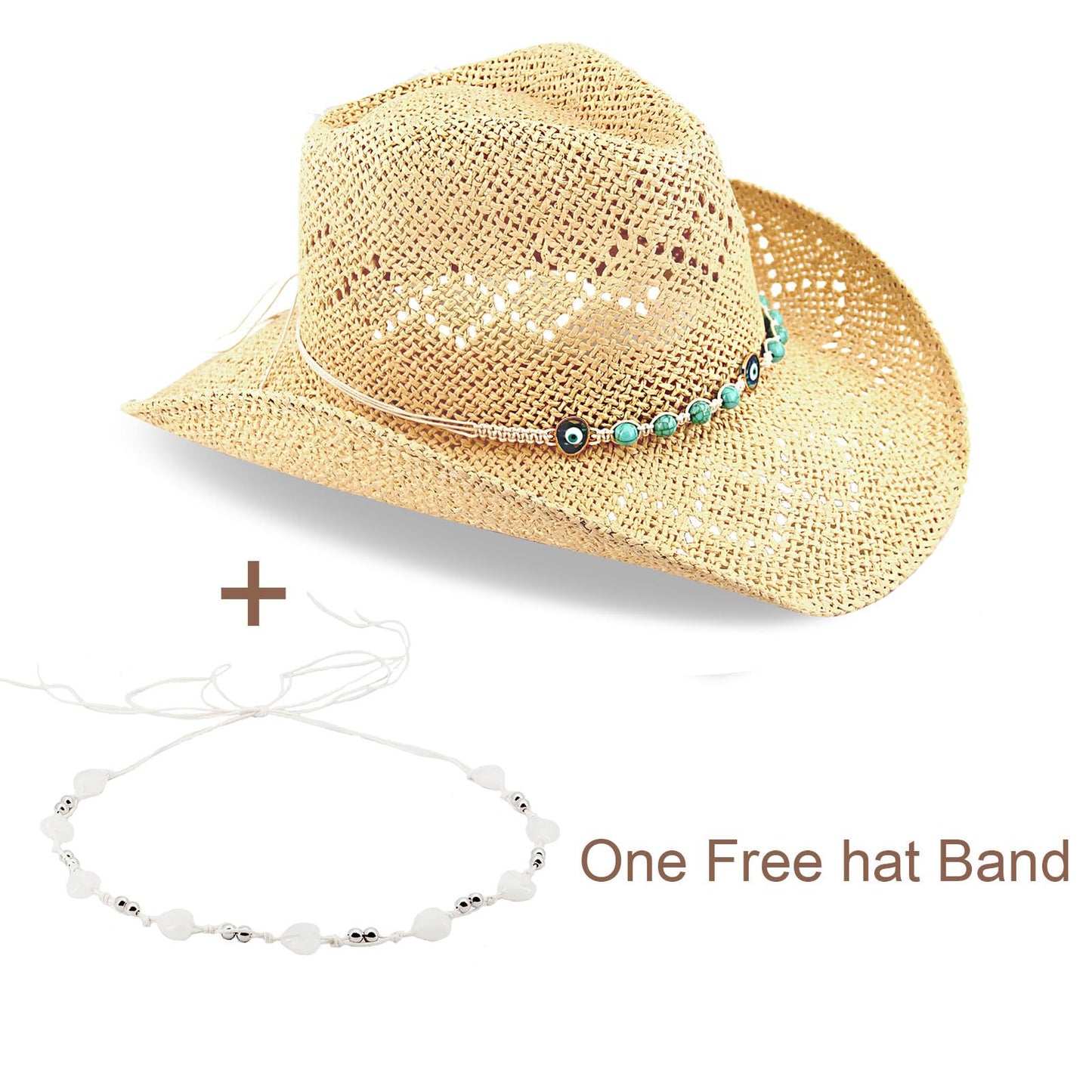 Devil's Eyes | Western Cowgirl Cowboy Hat For Women Men Ladies Sun Hat - 2 Removable Bands | Beige - Foeran