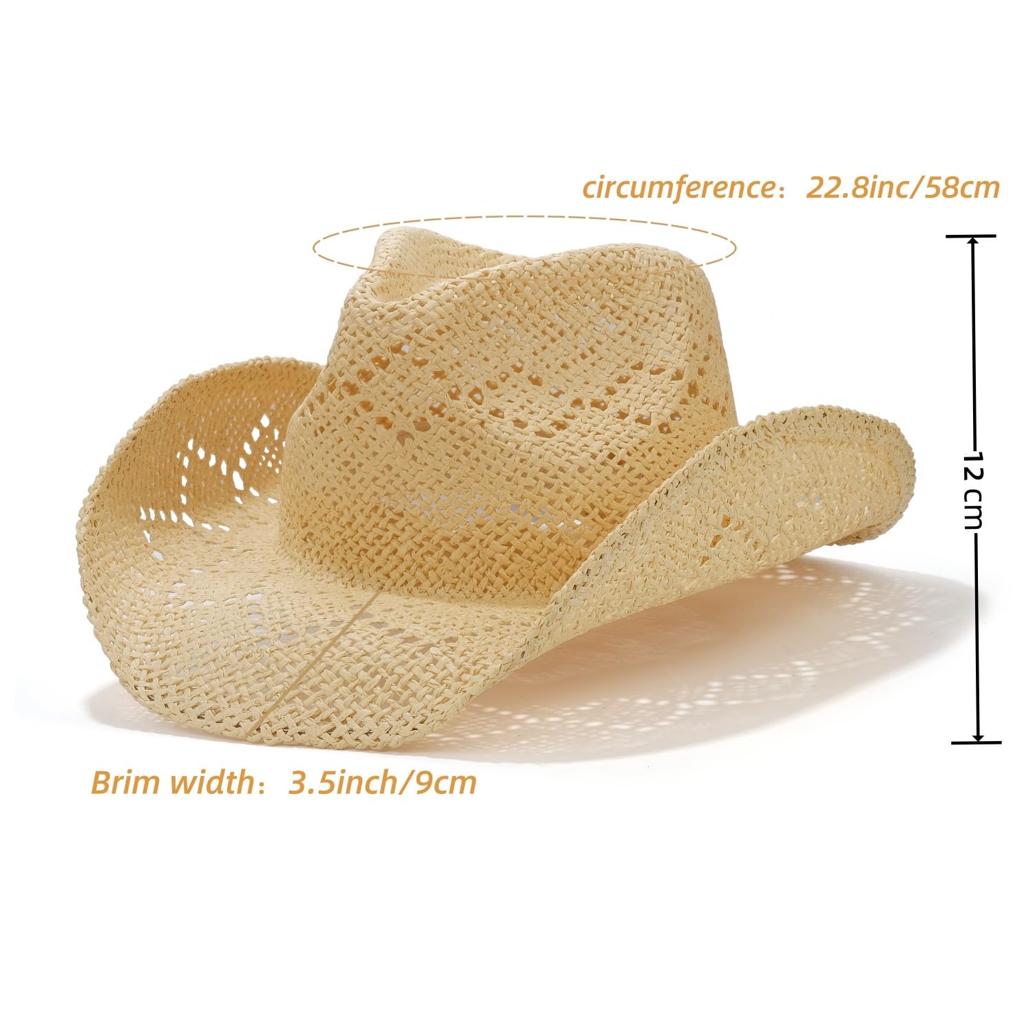 Beach Shell | Western Cowboy Hat For Women Men Cowgirl Hat Straw Country Hat Sun Hat | With Feather - Foeran