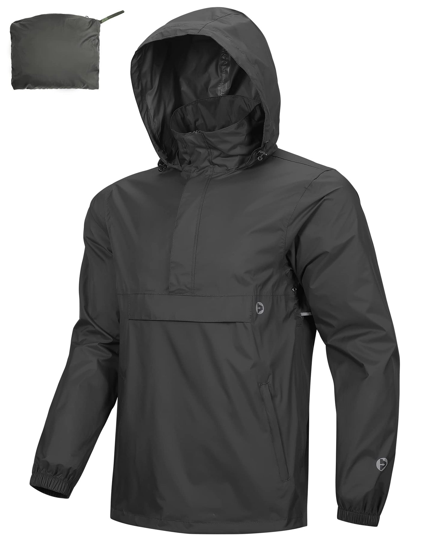 Packable Rain Jacket Men's Lightweight Waterproof Rain Shell Jacket Raincoat with Hood for Golf Cycling Windbreaker - Foeran