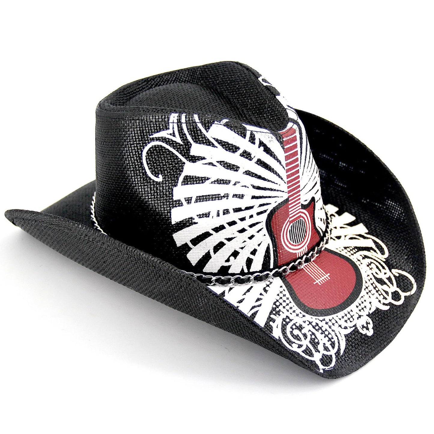 Rock Guitar | Special Men's & Women's Cowboy Hat Straw Cowgirl Hat | Black - Foeran
