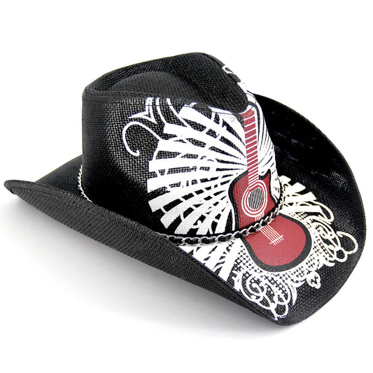 Rock Guitar | Special Men's & Women's Cowboy Hat Straw Cowgirl Hat | Black - Foeran