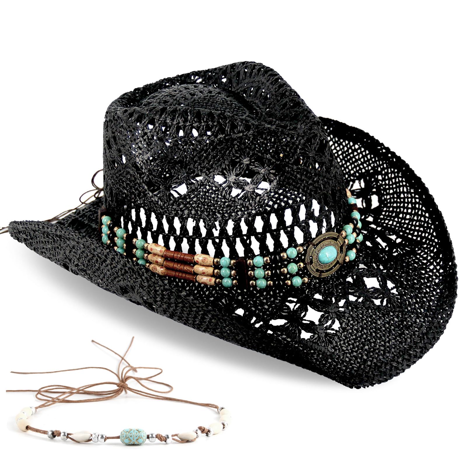 Classic Cowboy Hat For Men & Women Western Cowgirl Hat For Party Travel Beach | Black - Foeran