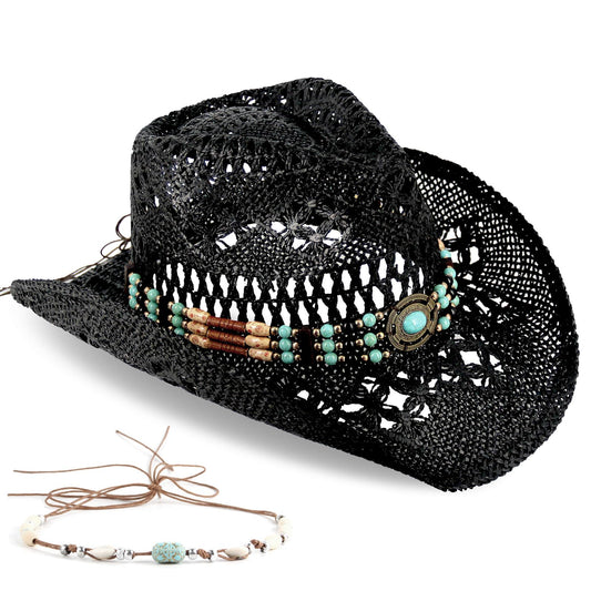 Classic Cowboy Hat For Men & Women Western Cowgirl Hat For Party Travel Beach | Black - Foeran