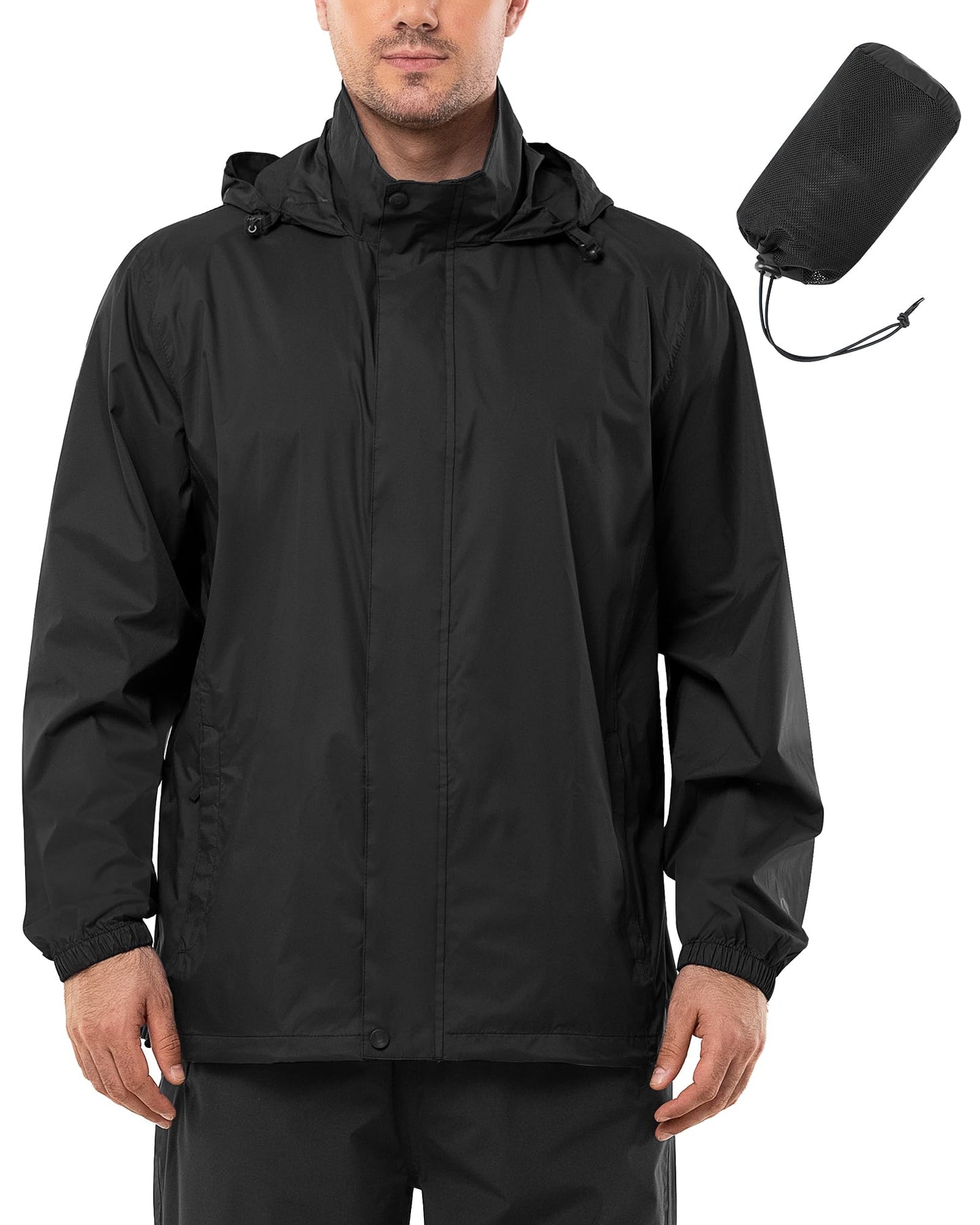 Men's Rain Jacket Waterproof Lightweight Packable Rain Shell Raincoat with Hood for Golf Hiking Travel - Foeran
