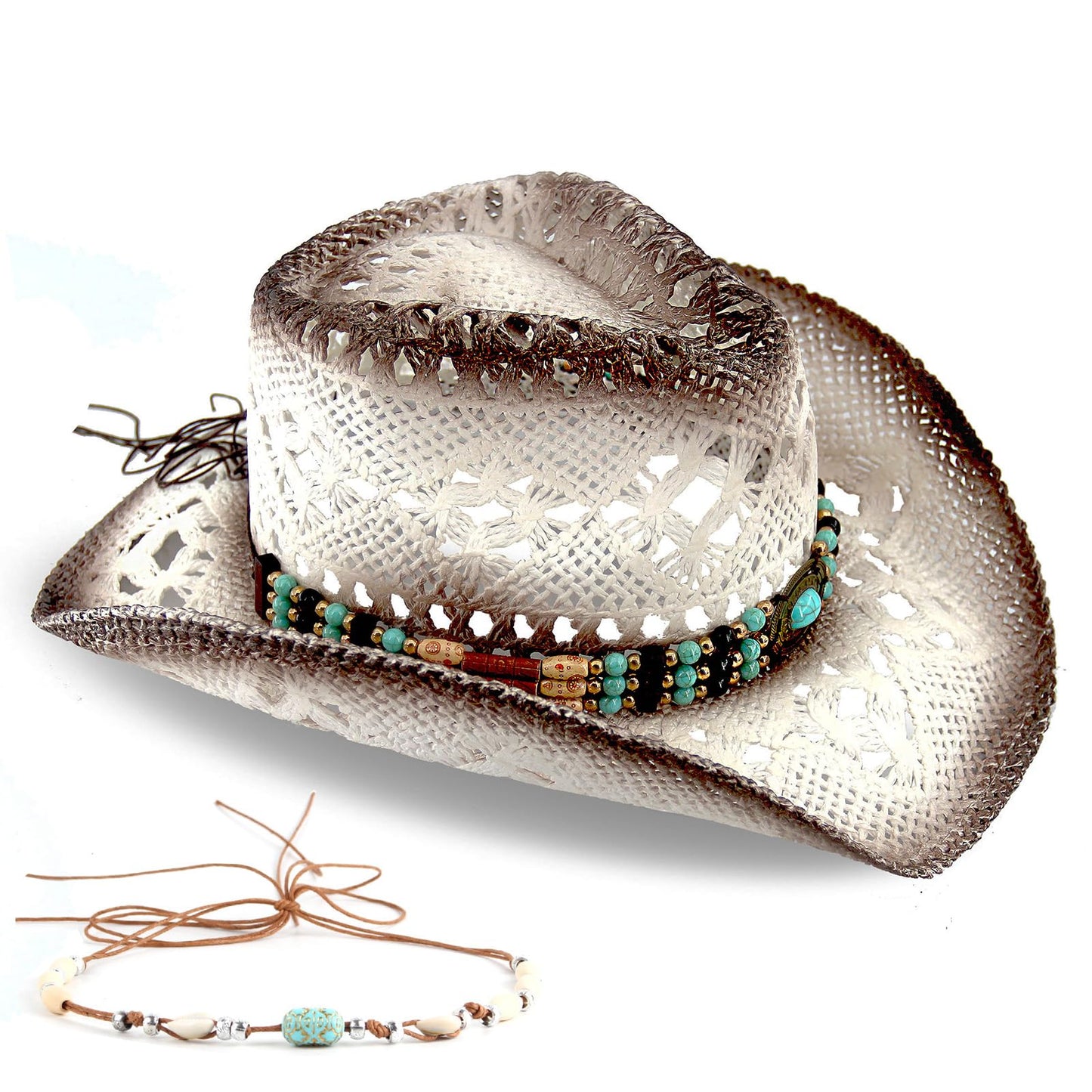 Classic Cowboy Hat For Men & Women Western Cowgirl Hat For Party Travel Beach | White - Foeran