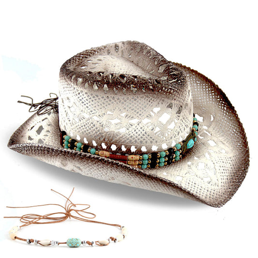Classic Cowboy Hat For Men & Women Western Cowgirl Hat For Party Travel Beach | White - Foeran