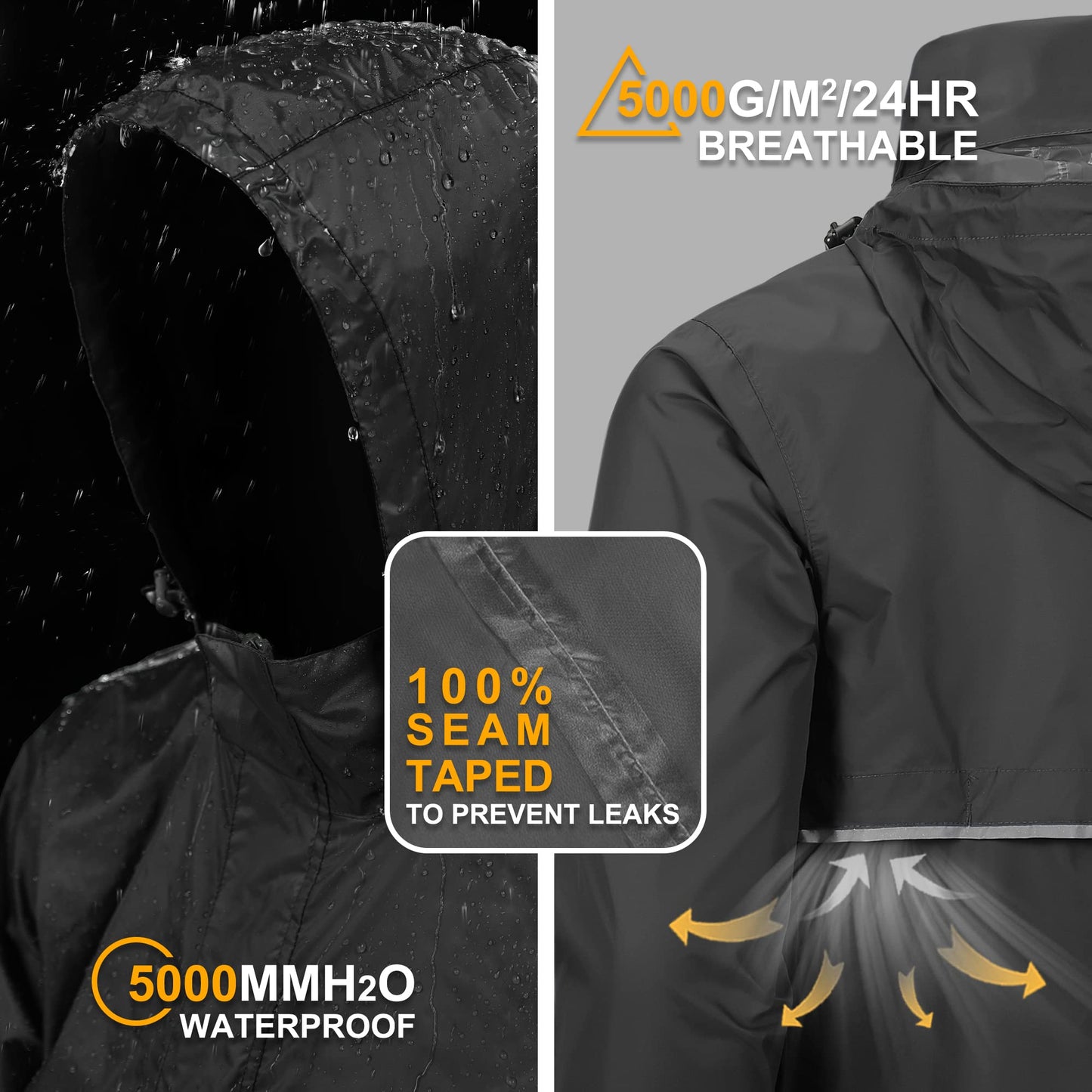 Packable Rain Jacket Men's Lightweight Waterproof Rain Shell Jacket Raincoat with Hood for Golf Cycling Windbreaker - Foeran