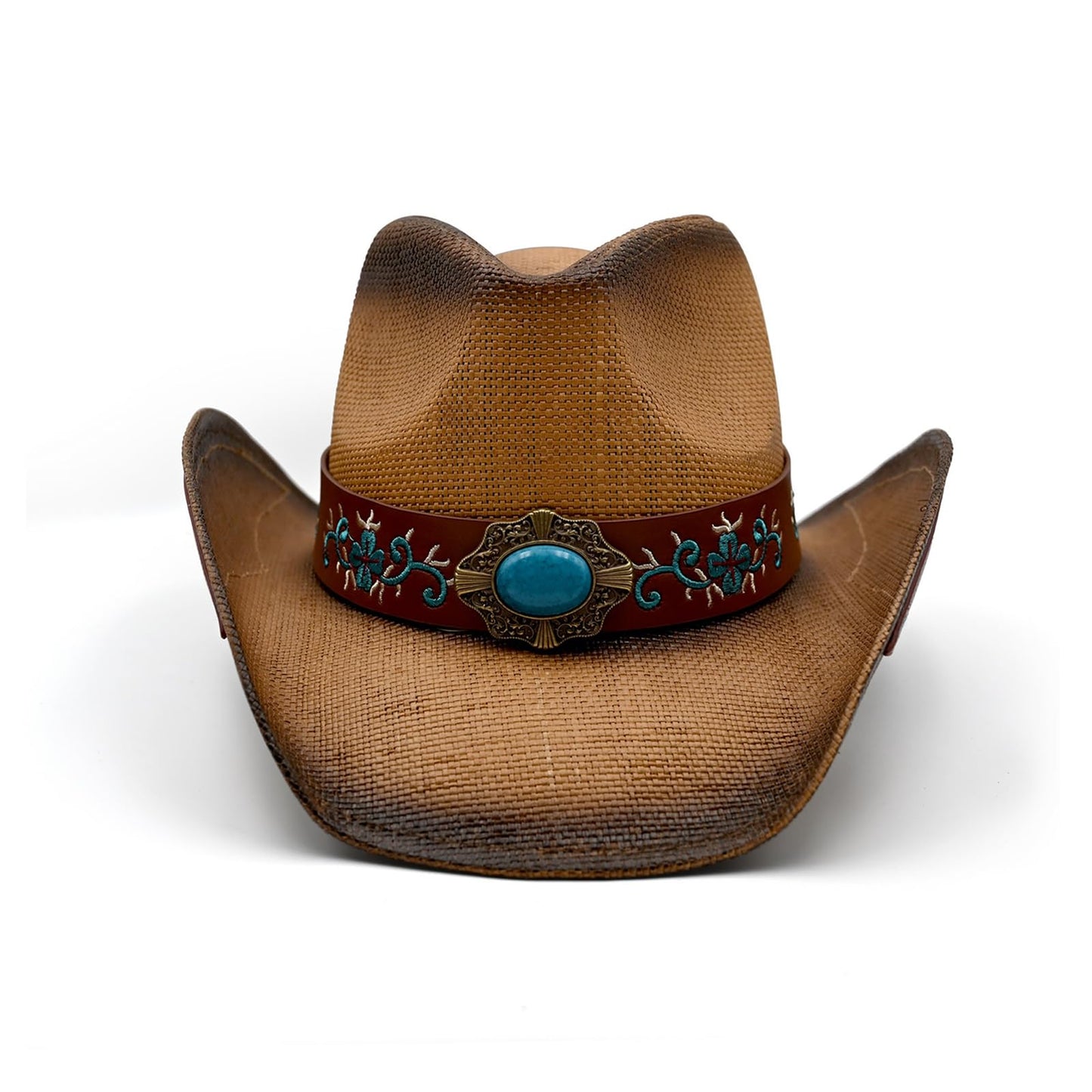 Victorian Style | Men's Women's Cowboy Hat Cowgirl For Ladies With Double Emboderies | Brown - Foeran