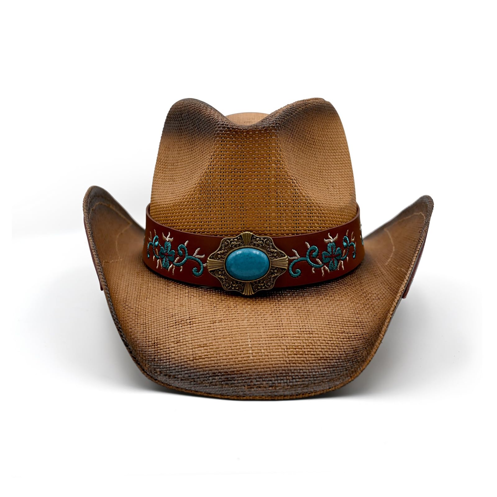 Victorian Style | Men's Women's Cowboy Hat Cowgirl For Ladies With Double Emboderies | Brown - Foeran