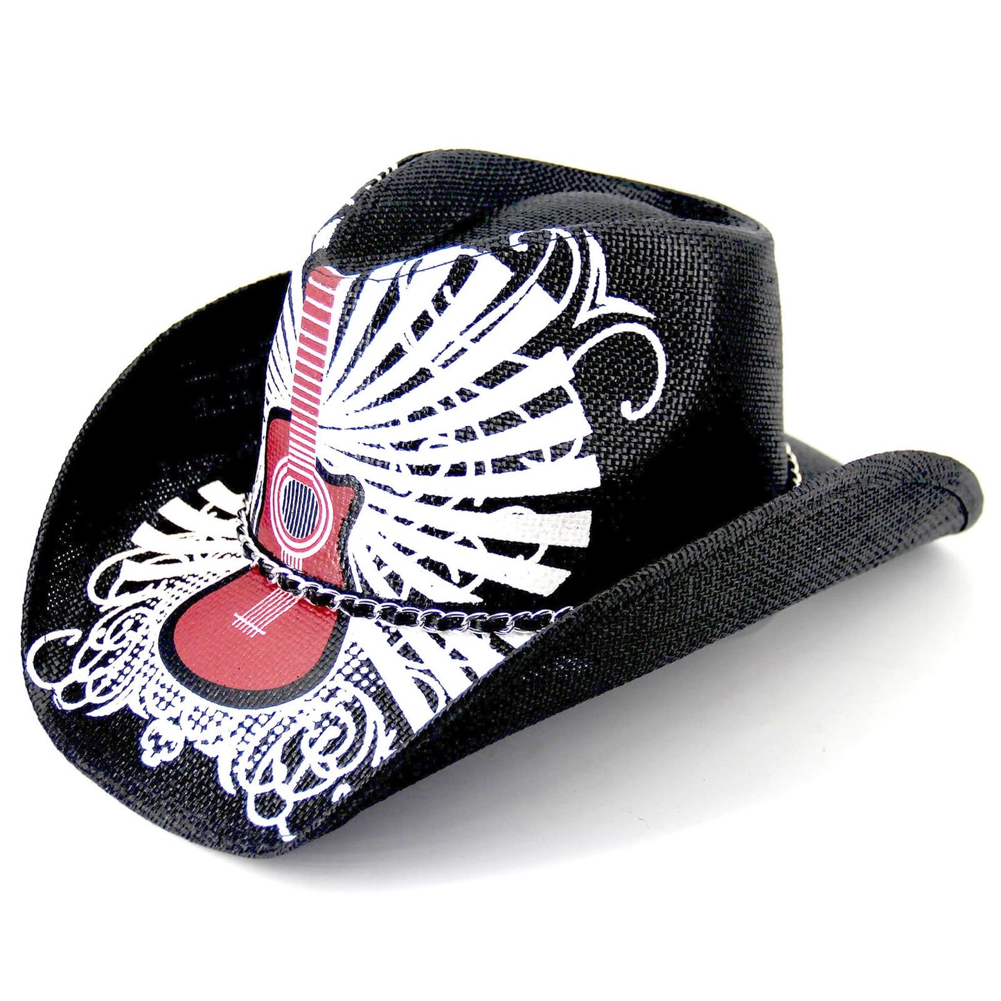 Rock Guitar | Special Men's & Women's Cowboy Hat Straw Cowgirl Hat | Black - Foeran