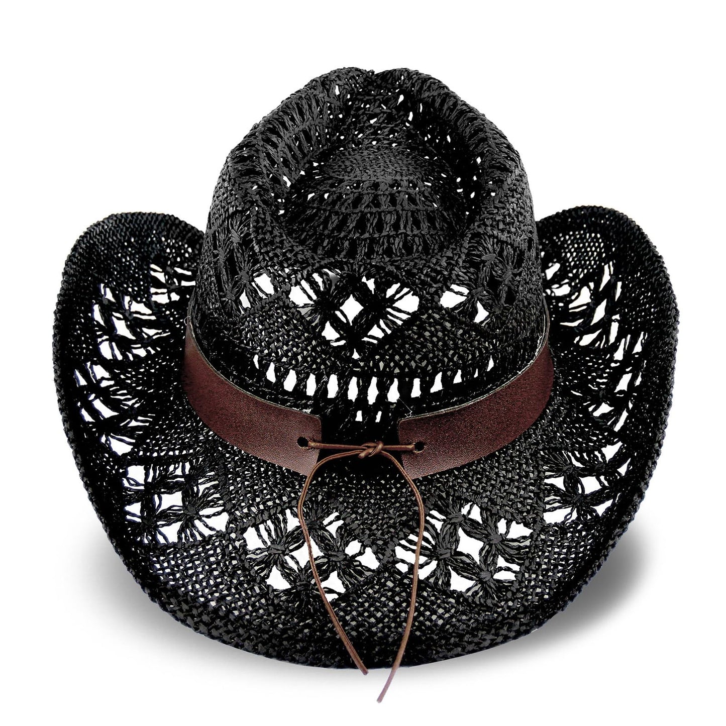 Men's Women's Straw Cowboy Hat Cowgirl Woven Sun Hat Country Hat | Black - Foeran