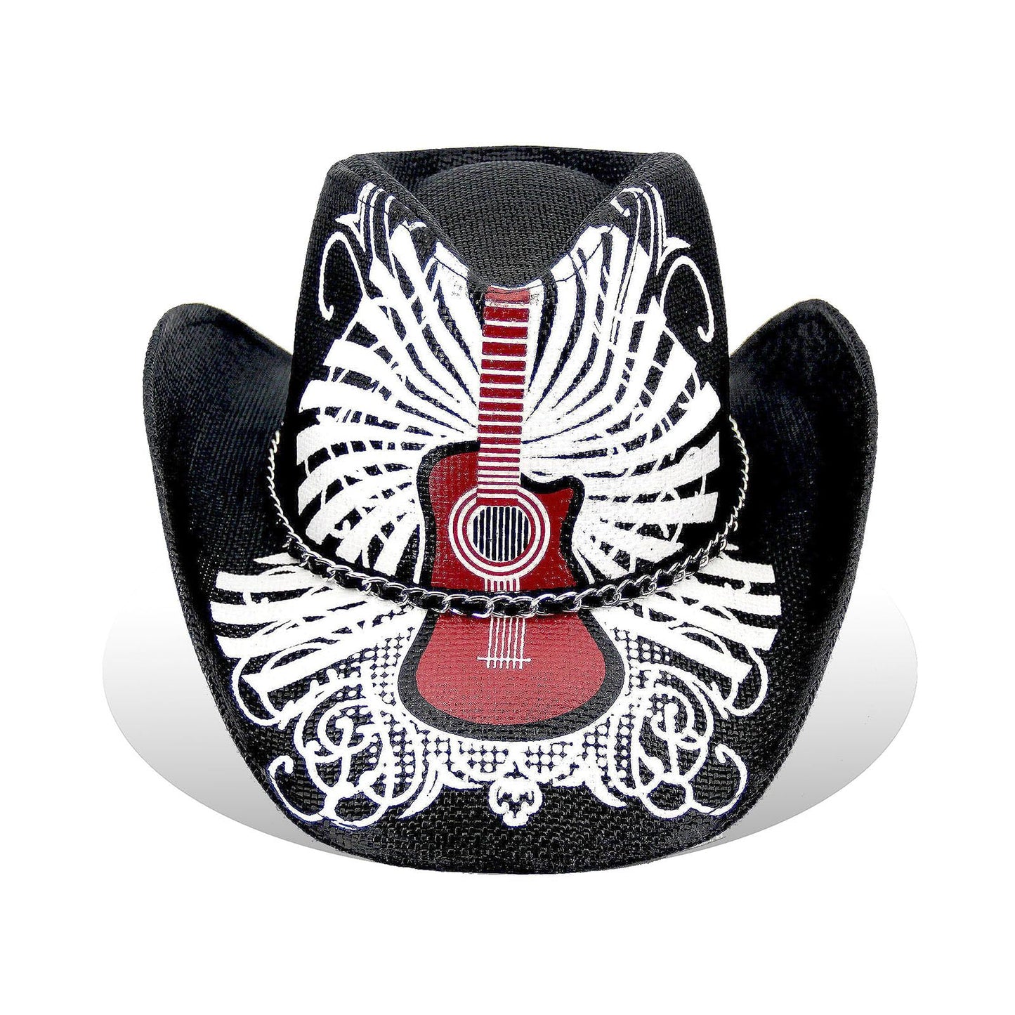 Rock Guitar | Special Men's & Women's Cowboy Hat Straw Cowgirl Hat | Black - Foeran