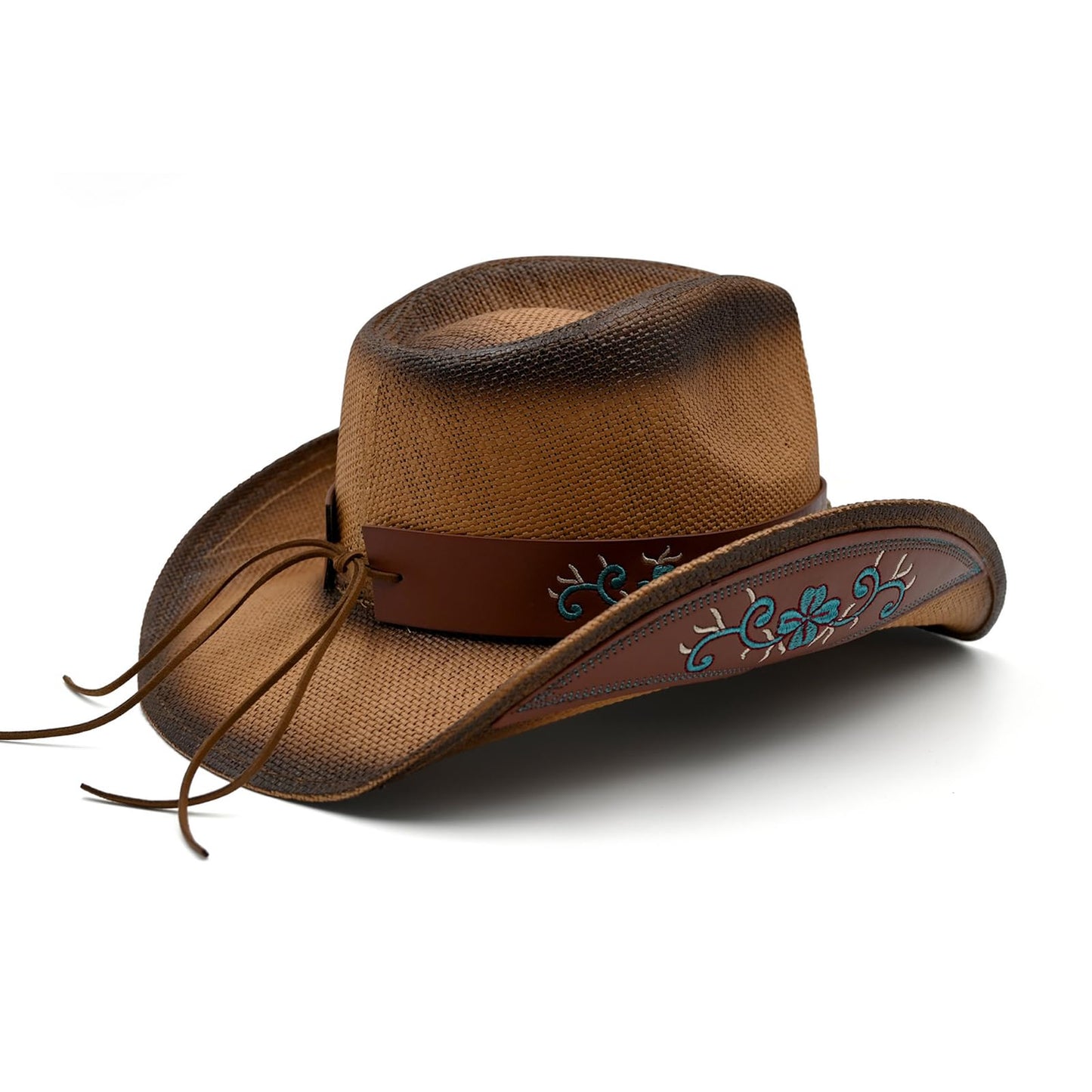 Victorian Style | Men's Women's Cowboy Hat Cowgirl For Ladies With Double Emboderies | Brown - Foeran