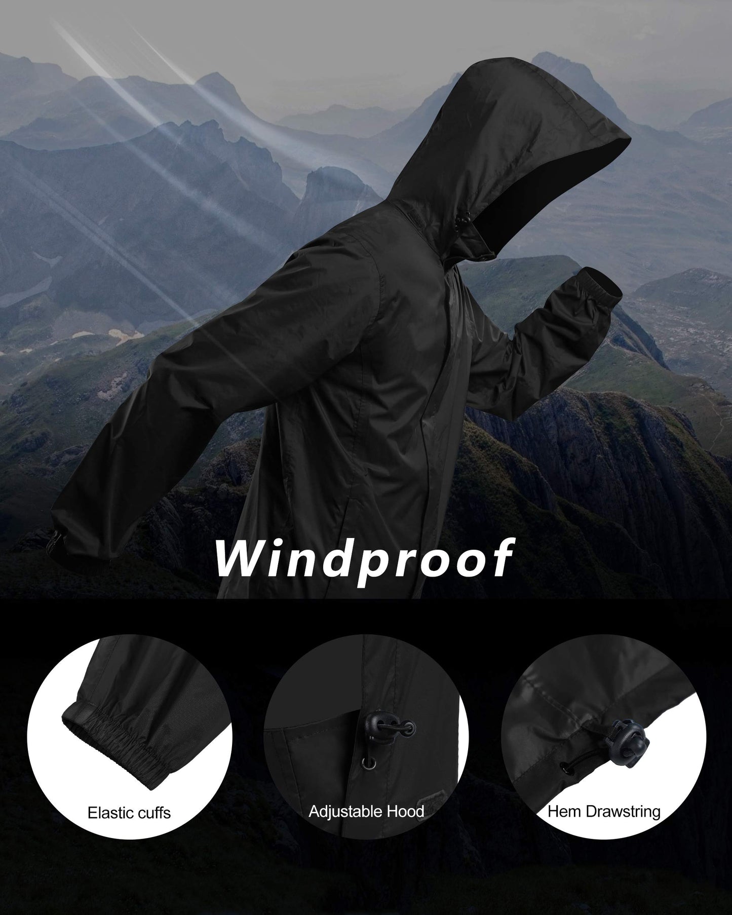 Men's Rain Jacket Waterproof Lightweight Packable Rain Shell Raincoat with Hood for Golf Hiking Travel - Foeran