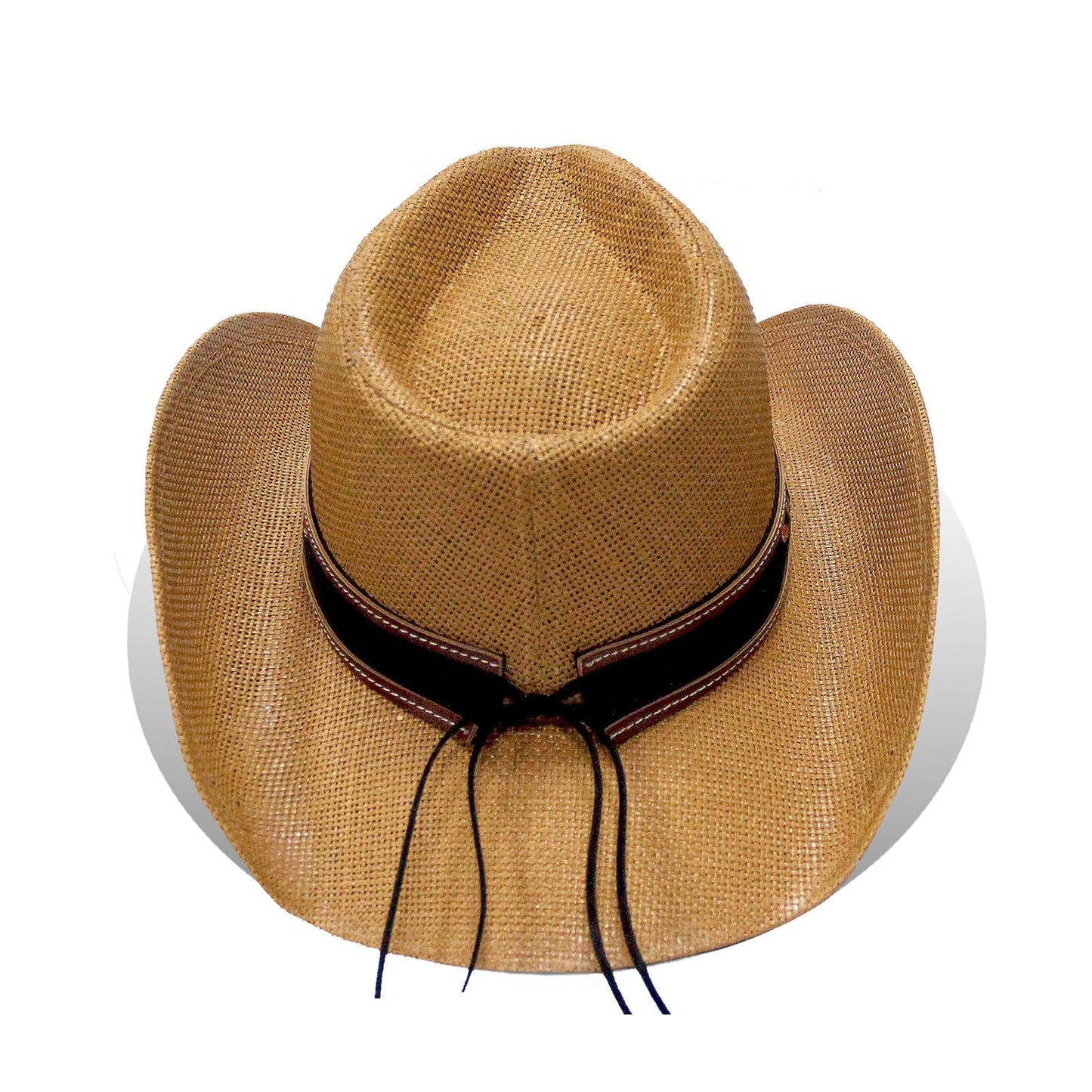 Cowboy Hat For Women Men Straw Cowgirl Hat W/ Faux Leather Embroideries | Nature - Foeran